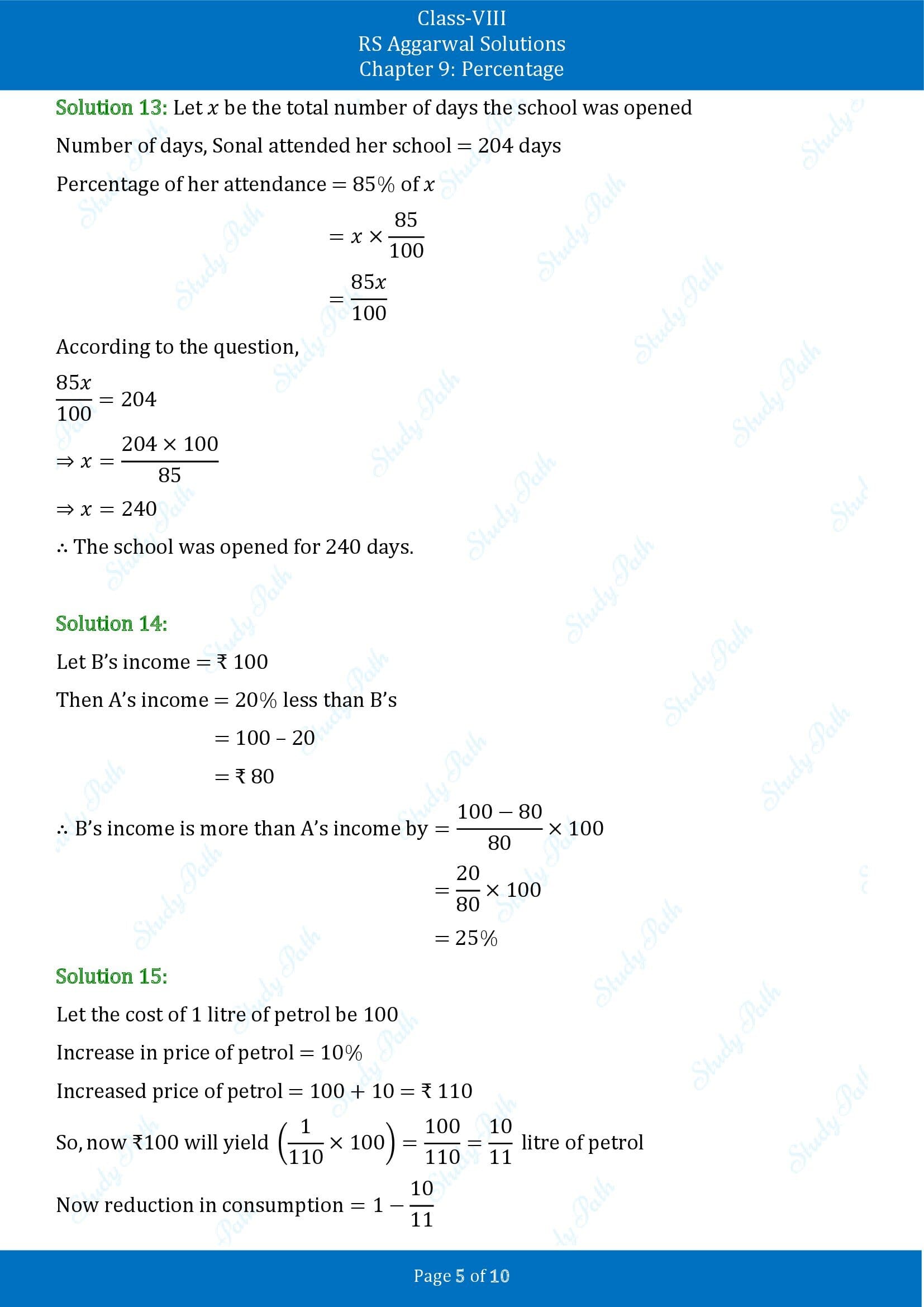 RS Aggarwal Solutions Class 8 Chapter 9 Percentage Exercise 9A 00005
