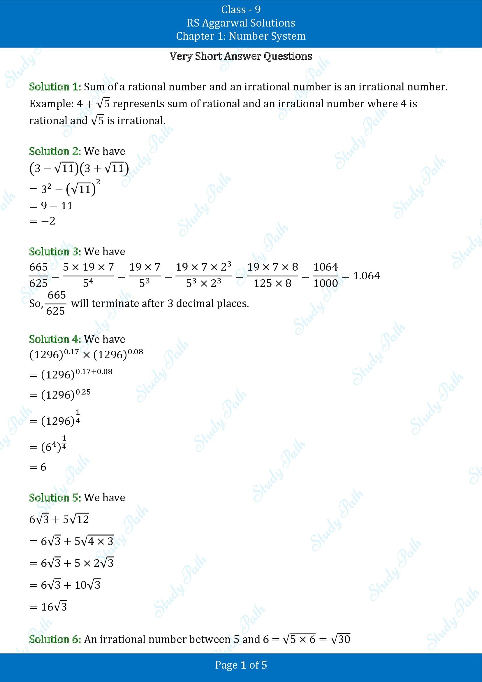 RS Aggarwal Solutions Class 9 Chapter 1 Number System Very Short Answer Questions 00001