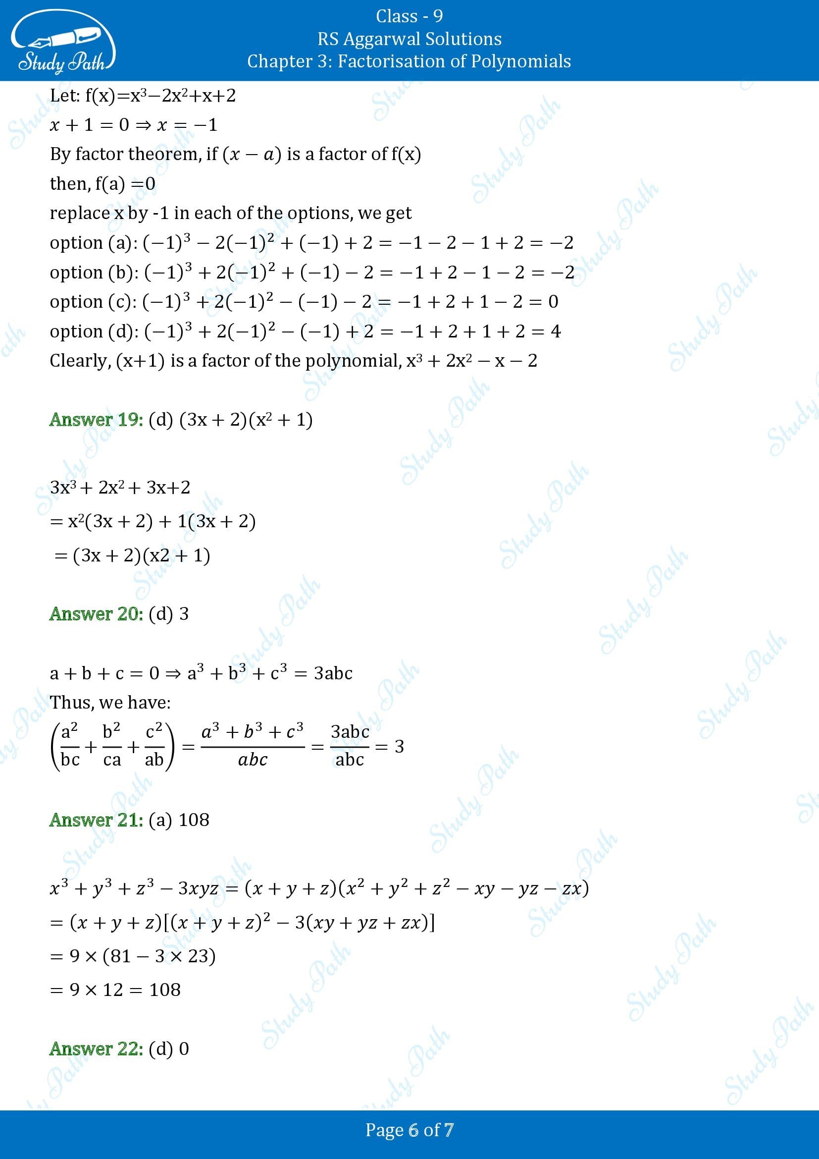 RS Aggarwal Solutions Class 9 Chapter 3 Factorisation of Polynomials Multiple Choice Questions MCQs 00006