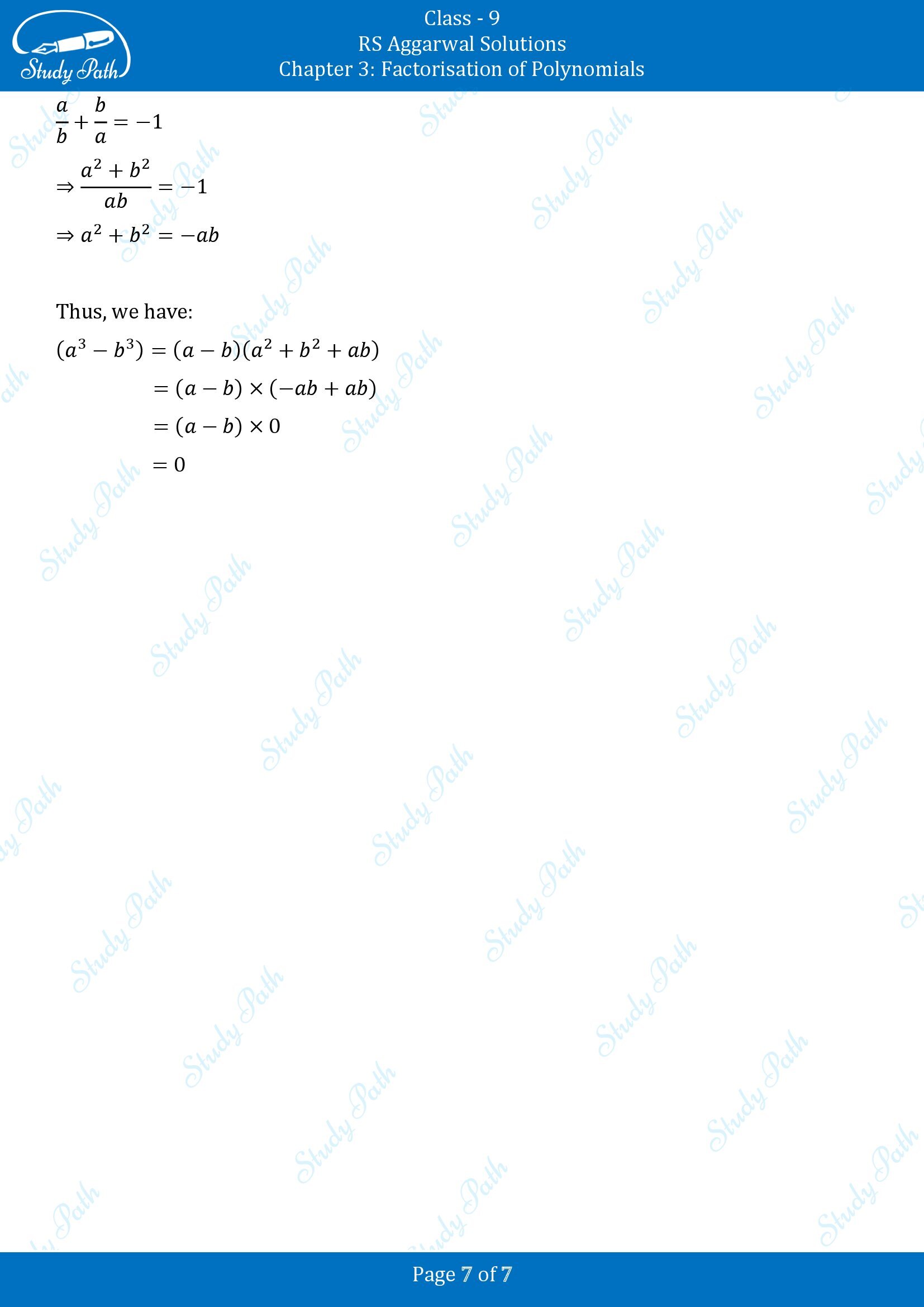 RS Aggarwal Solutions Class 9 Chapter 3 Factorisation of Polynomials Multiple Choice Questions MCQs 00007