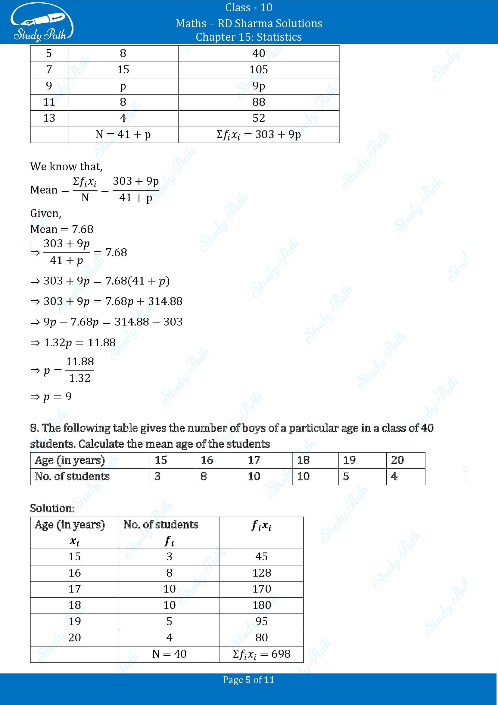 RD Sharma Solutions Class 10 Chapter 15 Statistics Exercise 15.1 00005