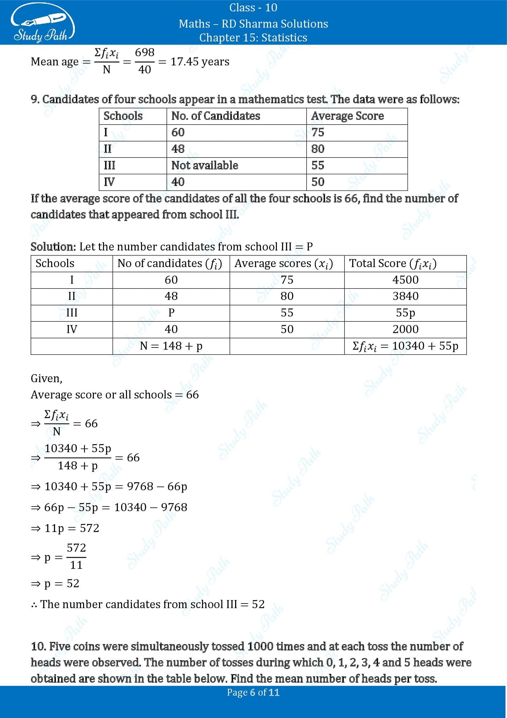 RD Sharma Solutions Class 10 Chapter 15 Statistics Exercise 15.1 00006