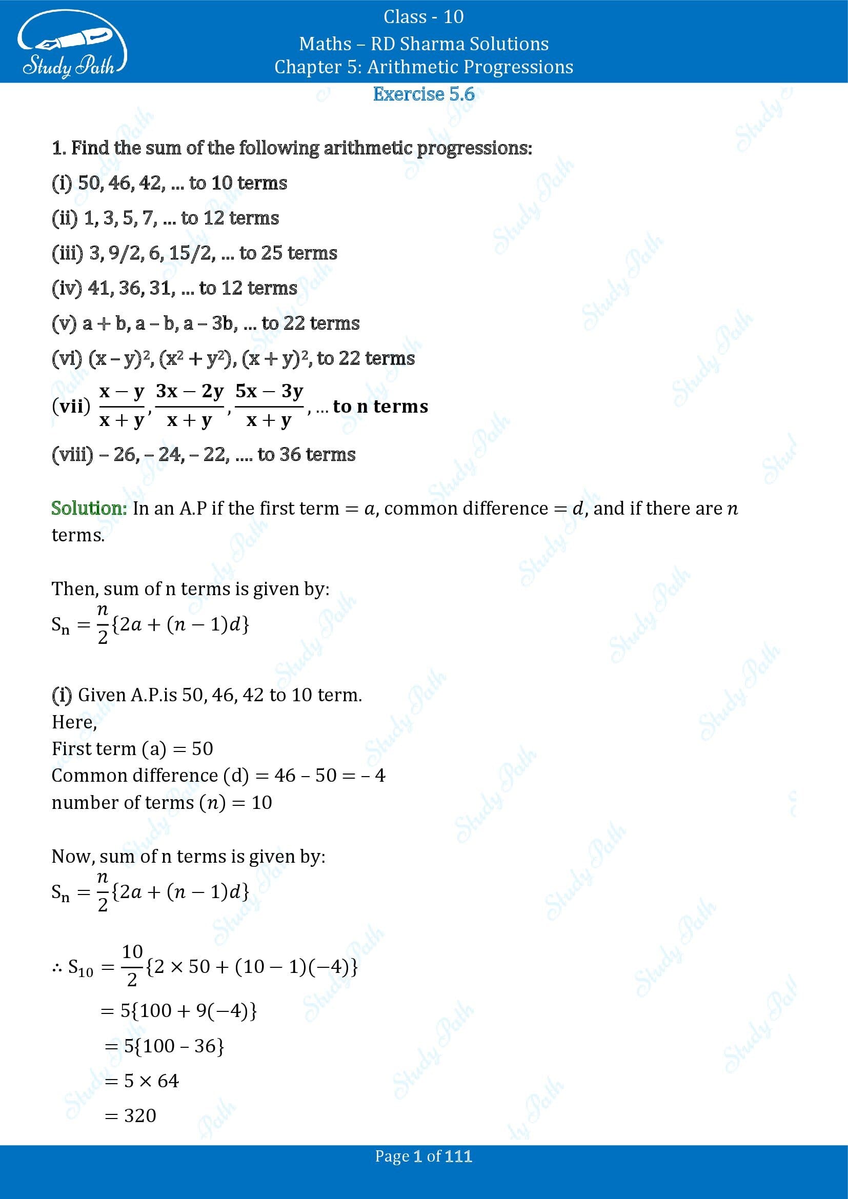 RD Sharma Solutions Class 10 Chapter 5 Arithmetic Progressions Exercise 5.6 00001