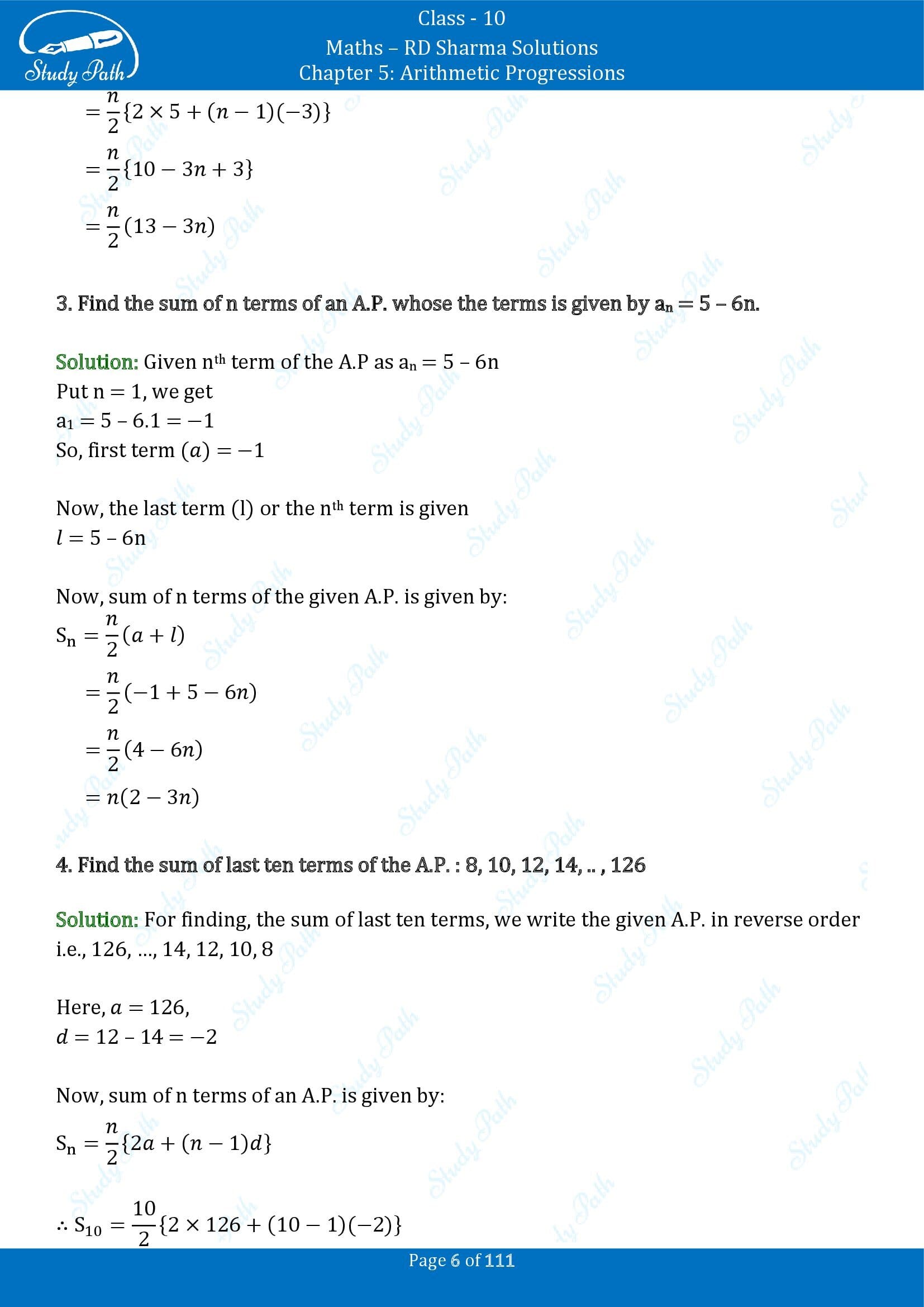 RD Sharma Solutions Class 10 Chapter 5 Arithmetic Progressions Exercise 5.6 00006