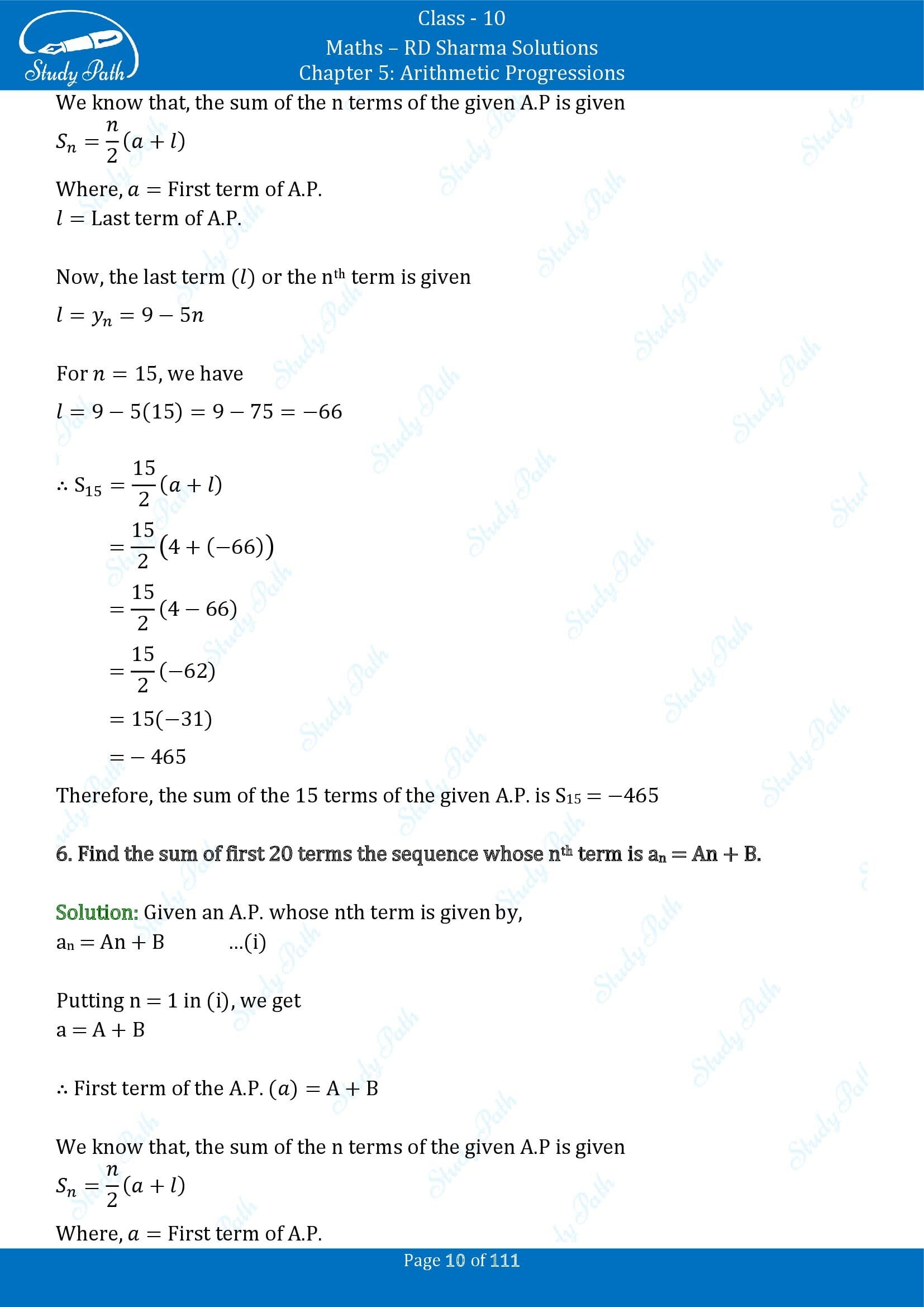 RD Sharma Solutions Class 10 Chapter 5 Arithmetic Progressions Exercise 5.6 00010