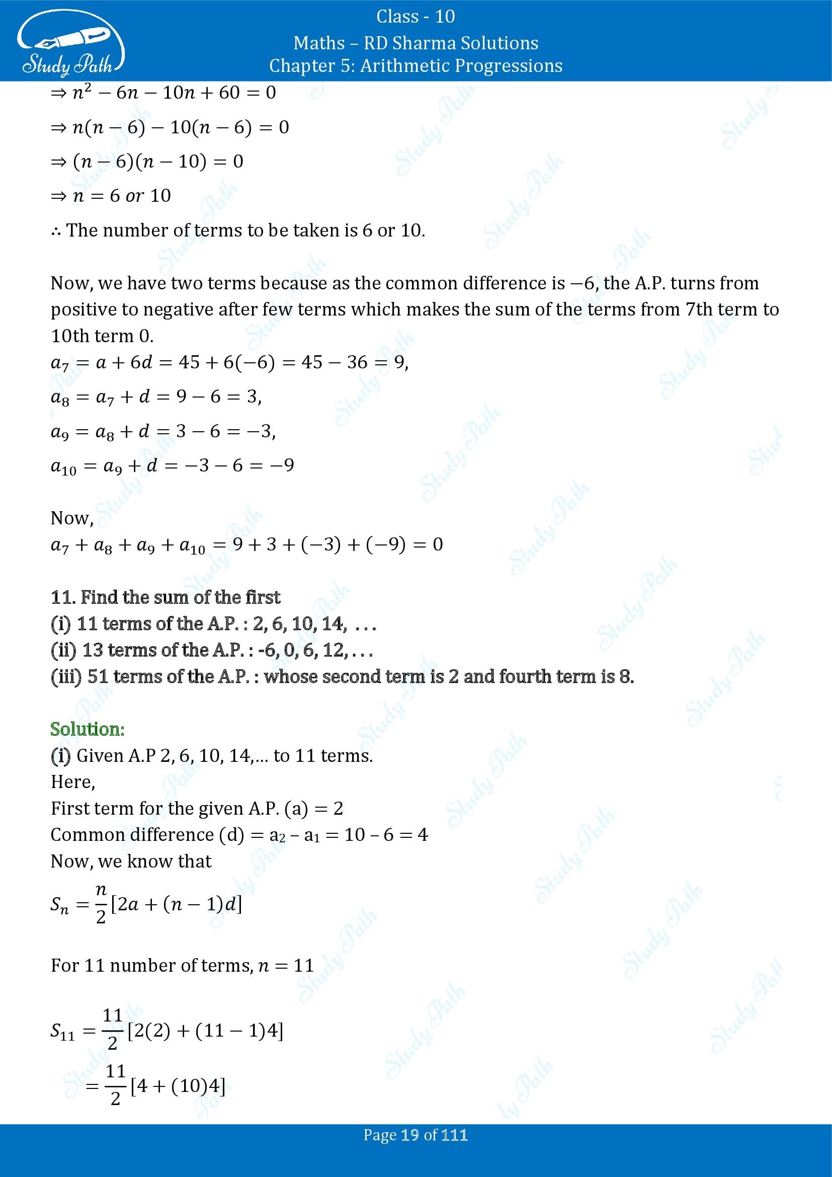 RD Sharma Solutions Class 10 Chapter 5 Arithmetic Progressions Exercise 5.6 00019