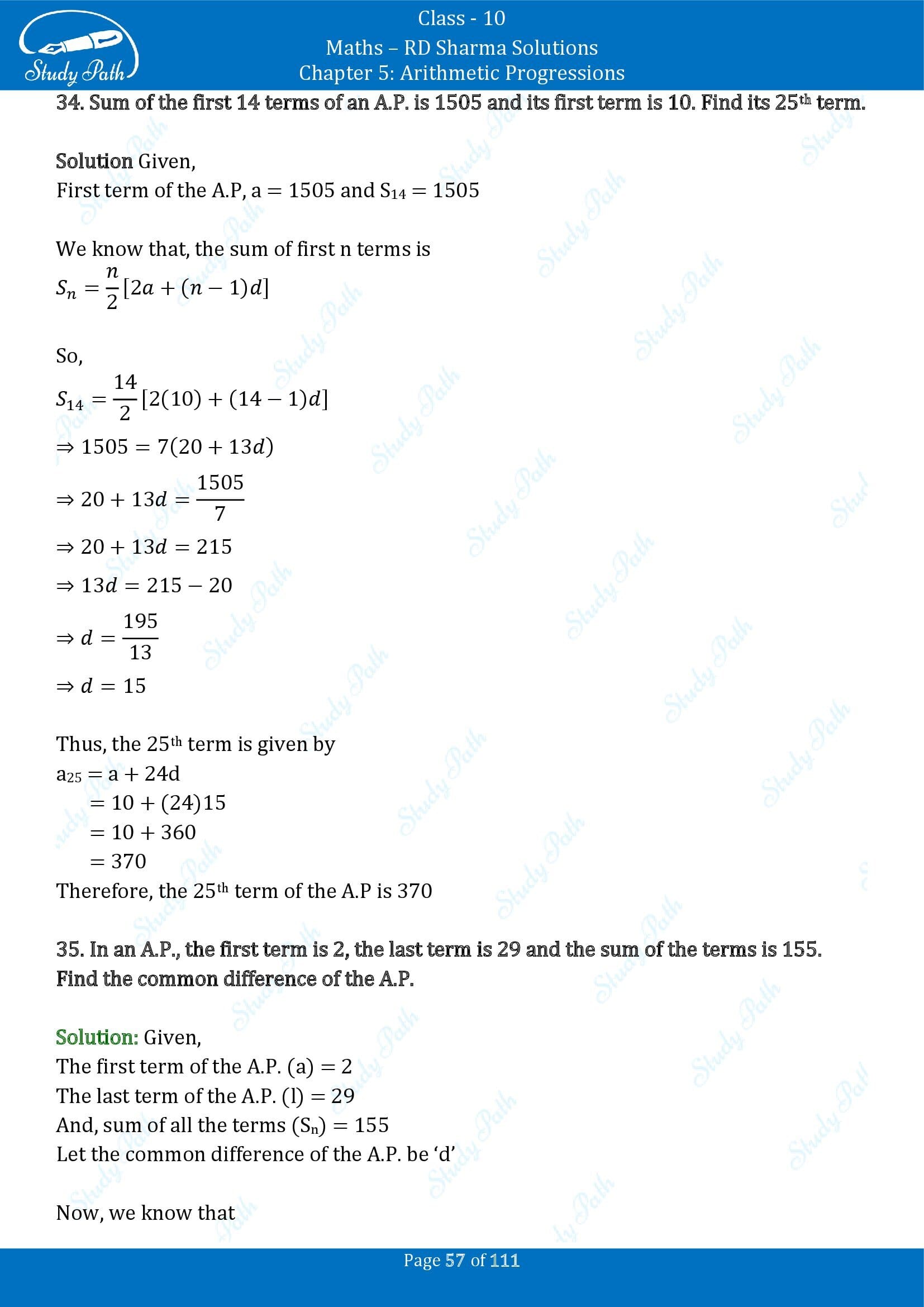 RD Sharma Solutions Class 10 Chapter 5 Arithmetic Progressions Exercise 5.6 00057