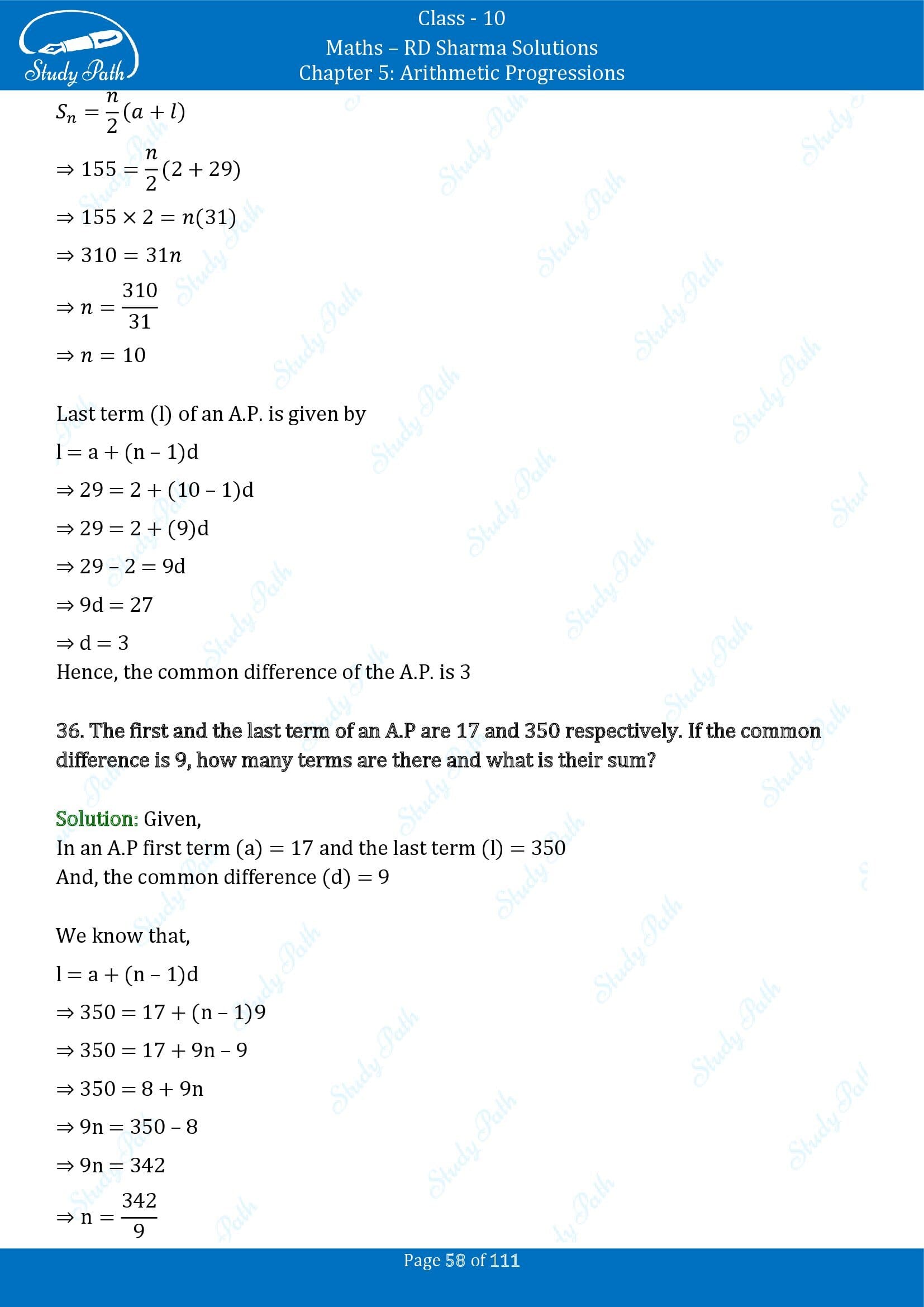 RD Sharma Solutions Class 10 Chapter 5 Arithmetic Progressions Exercise 5.6 00058