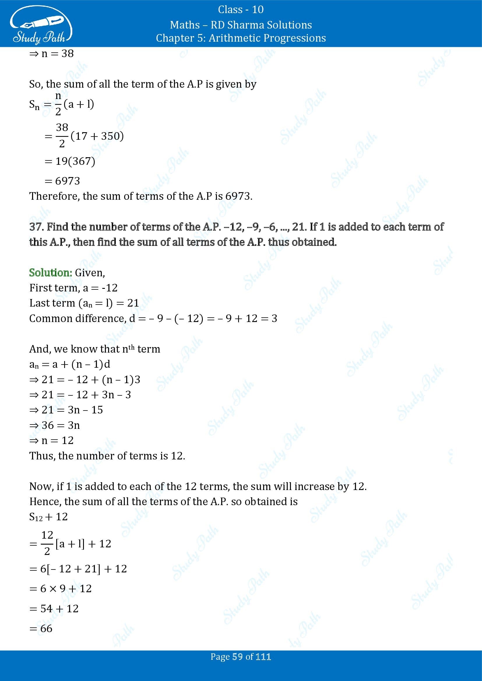 RD Sharma Solutions Class 10 Chapter 5 Arithmetic Progressions Exercise 5.6 00059