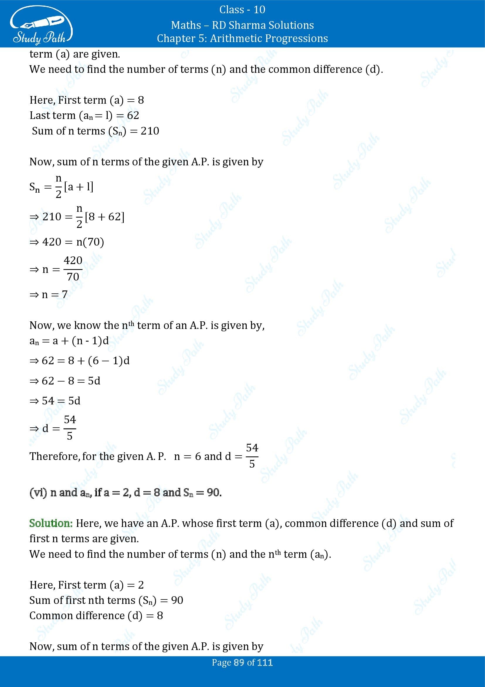 RD Sharma Solutions Class 10 Chapter 5 Arithmetic Progressions Exercise 5.6 00089