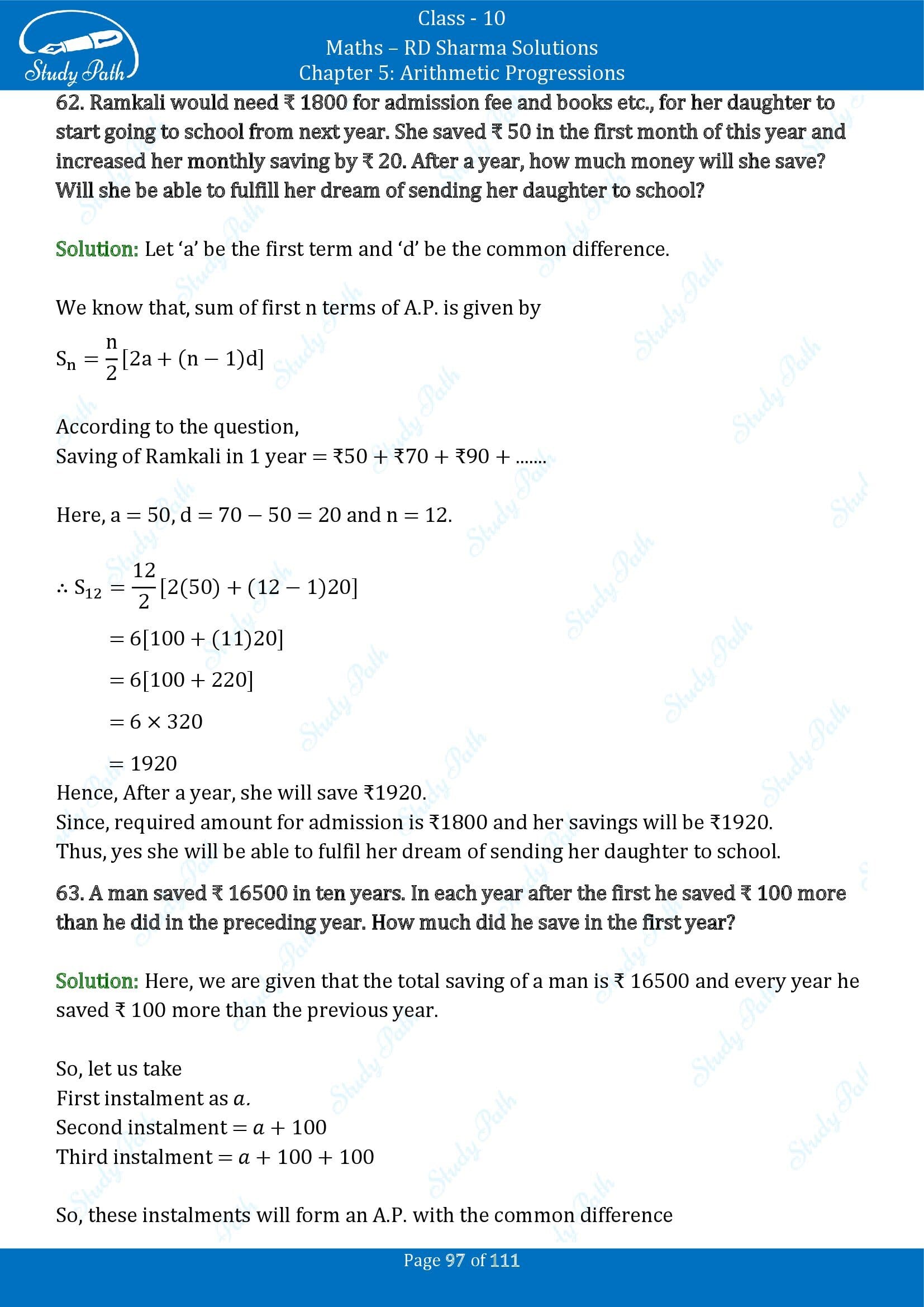 RD Sharma Solutions Class 10 Chapter 5 Arithmetic Progressions Exercise 5.6 00097