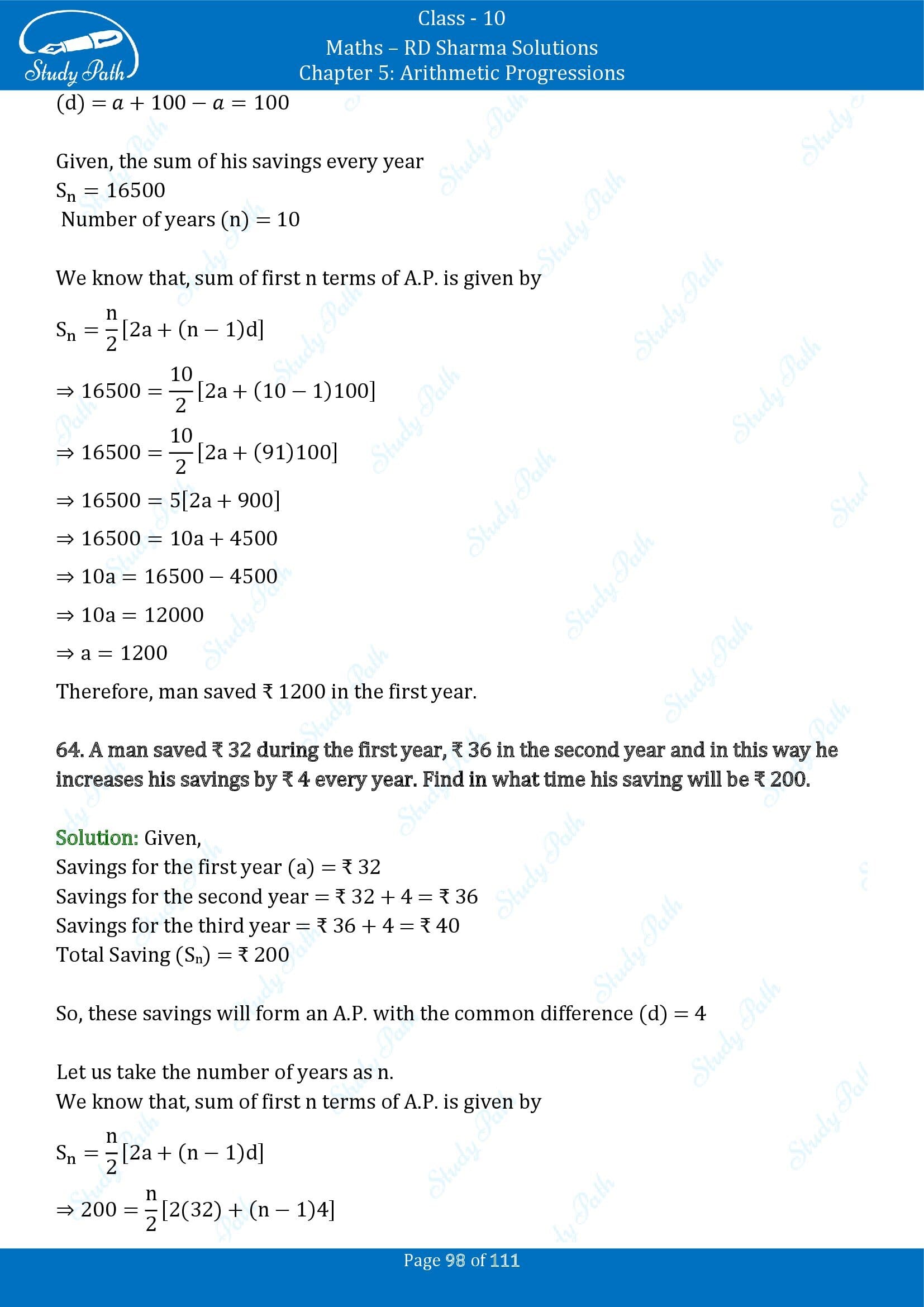 RD Sharma Solutions Class 10 Chapter 5 Arithmetic Progressions Exercise 5.6 00098