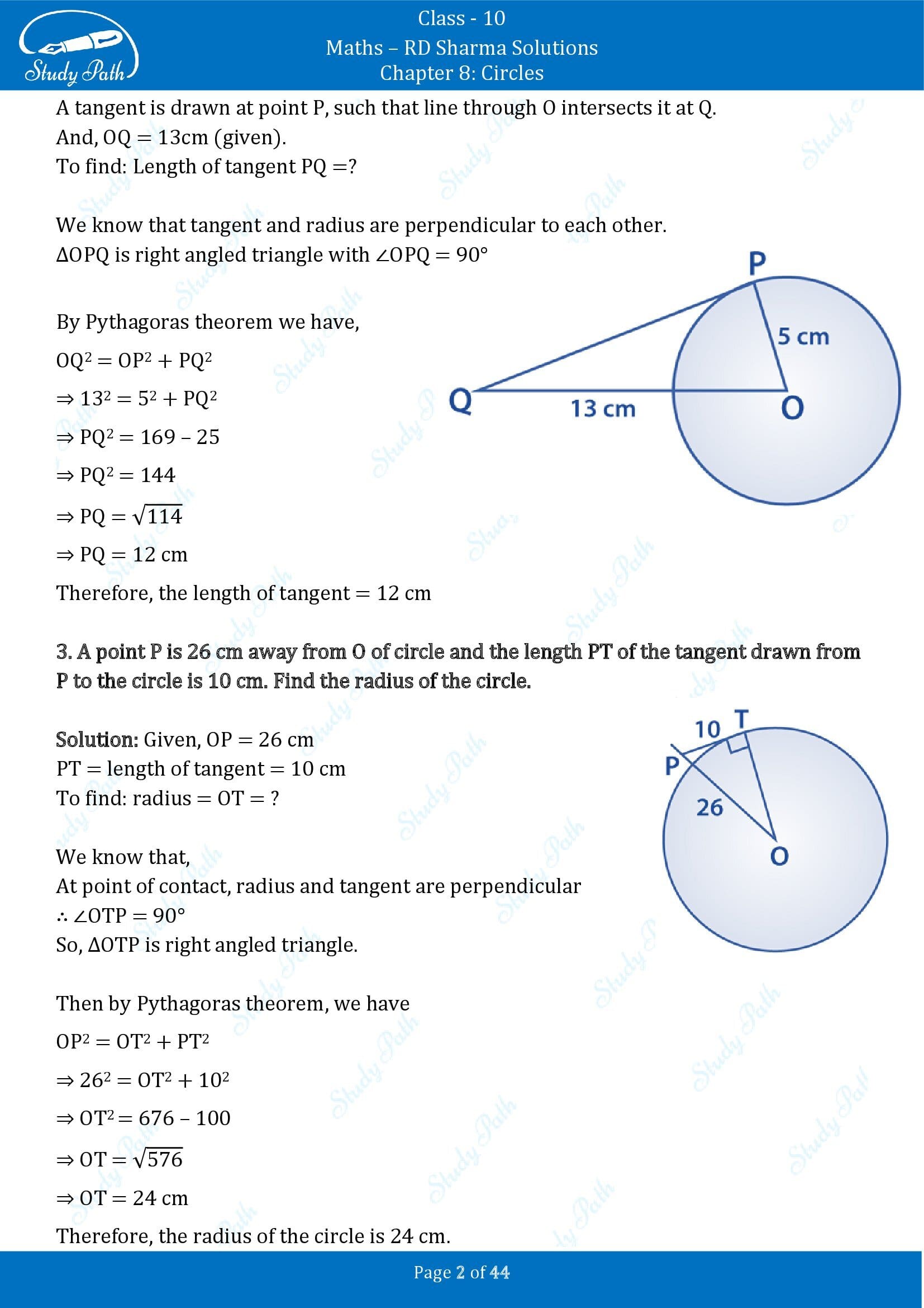 RD Sharma Solutions Class 10 Chapter 8 Circles Exercise 8.2 00002