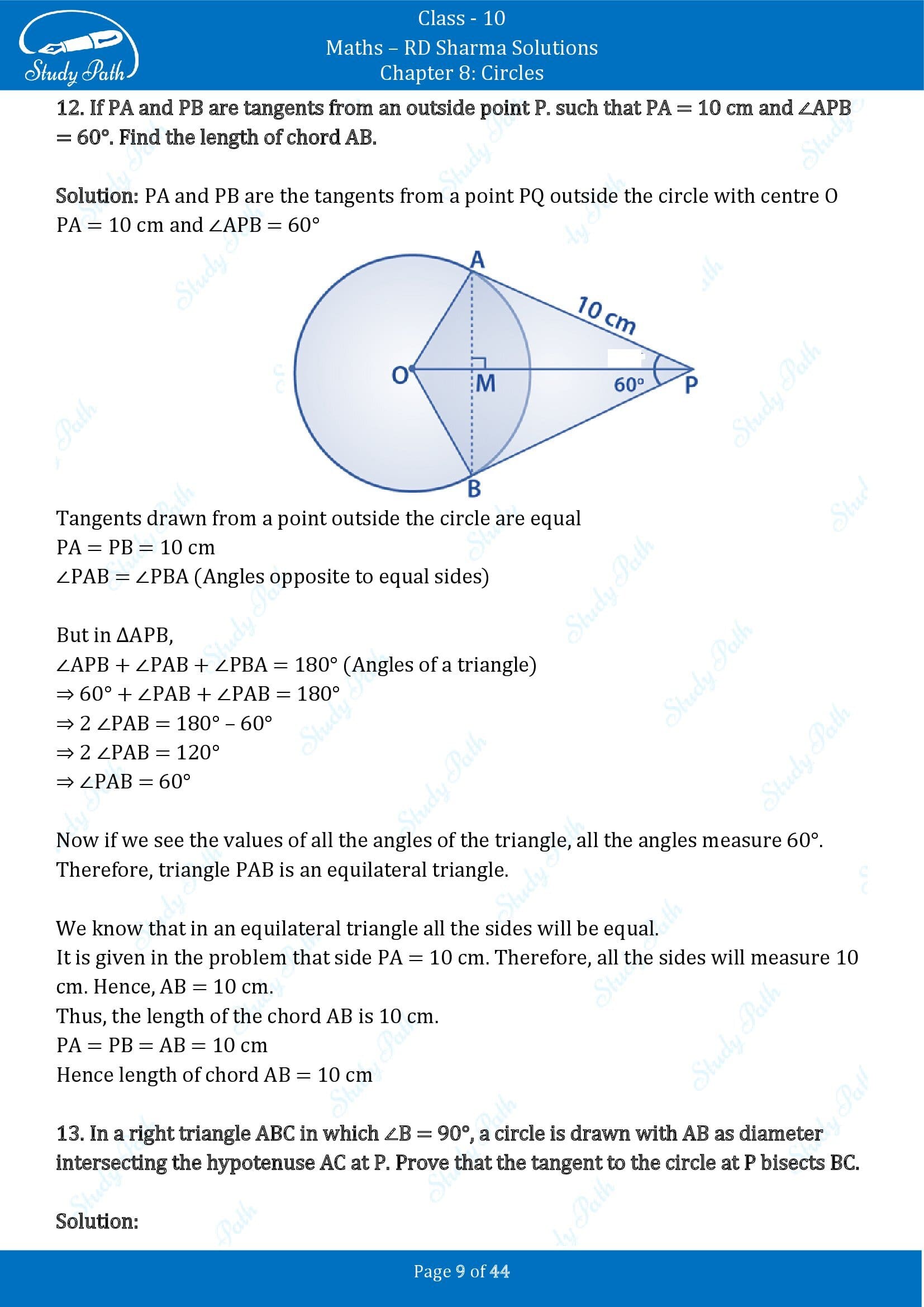 RD Sharma Solutions Class 10 Chapter 8 Circles Exercise 8.2 00009