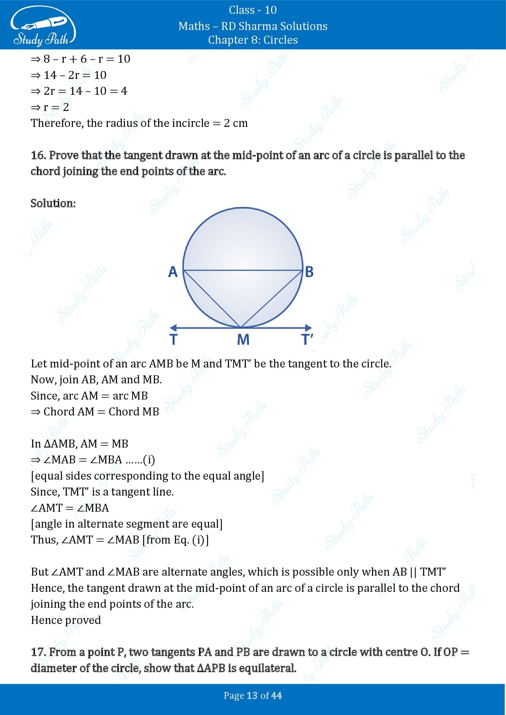 RD Sharma Solutions Class 10 Chapter 8 Circles Exercise 8.2 00013