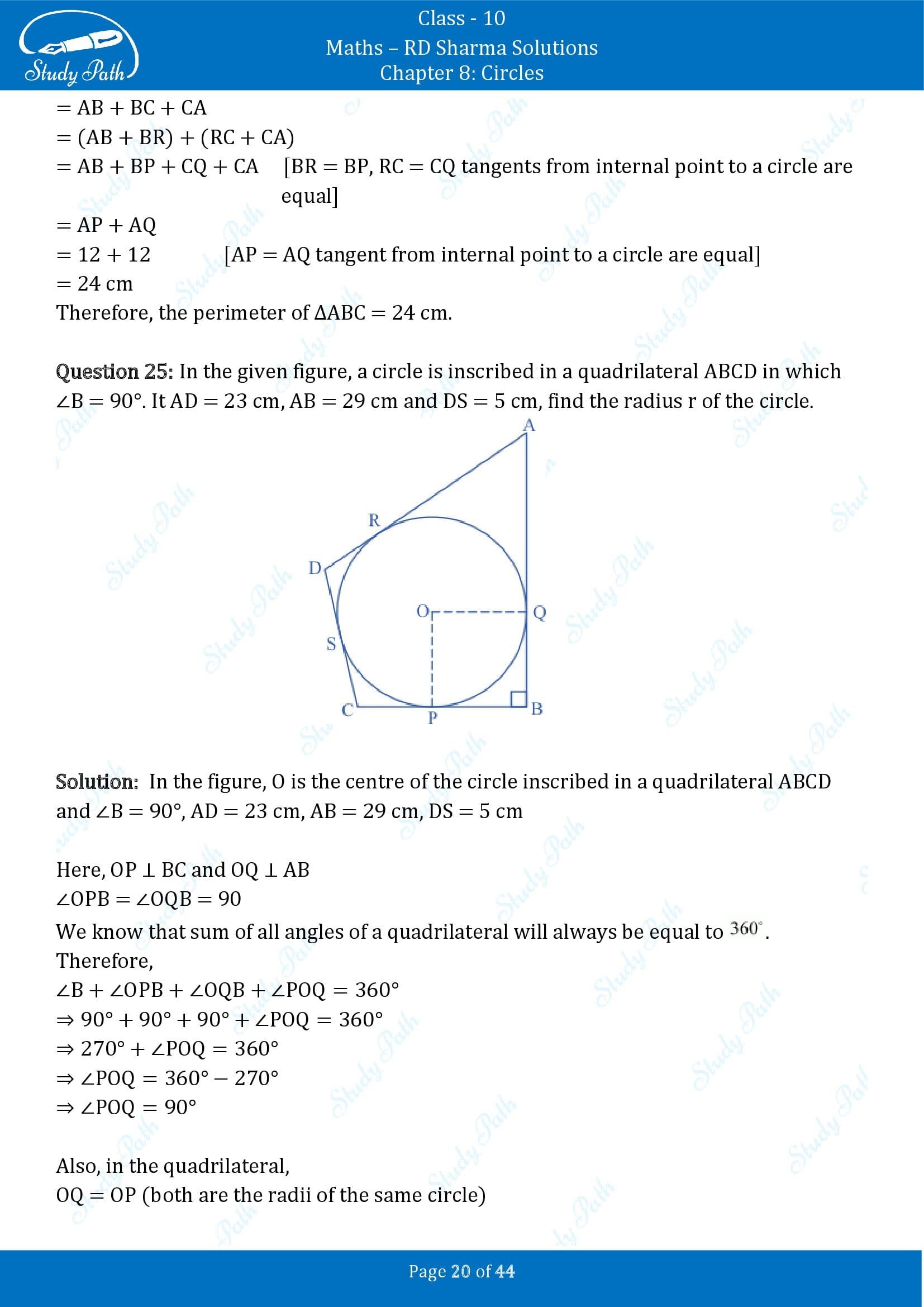 RD Sharma Solutions Class 10 Chapter 8 Circles Exercise 8.2 00020