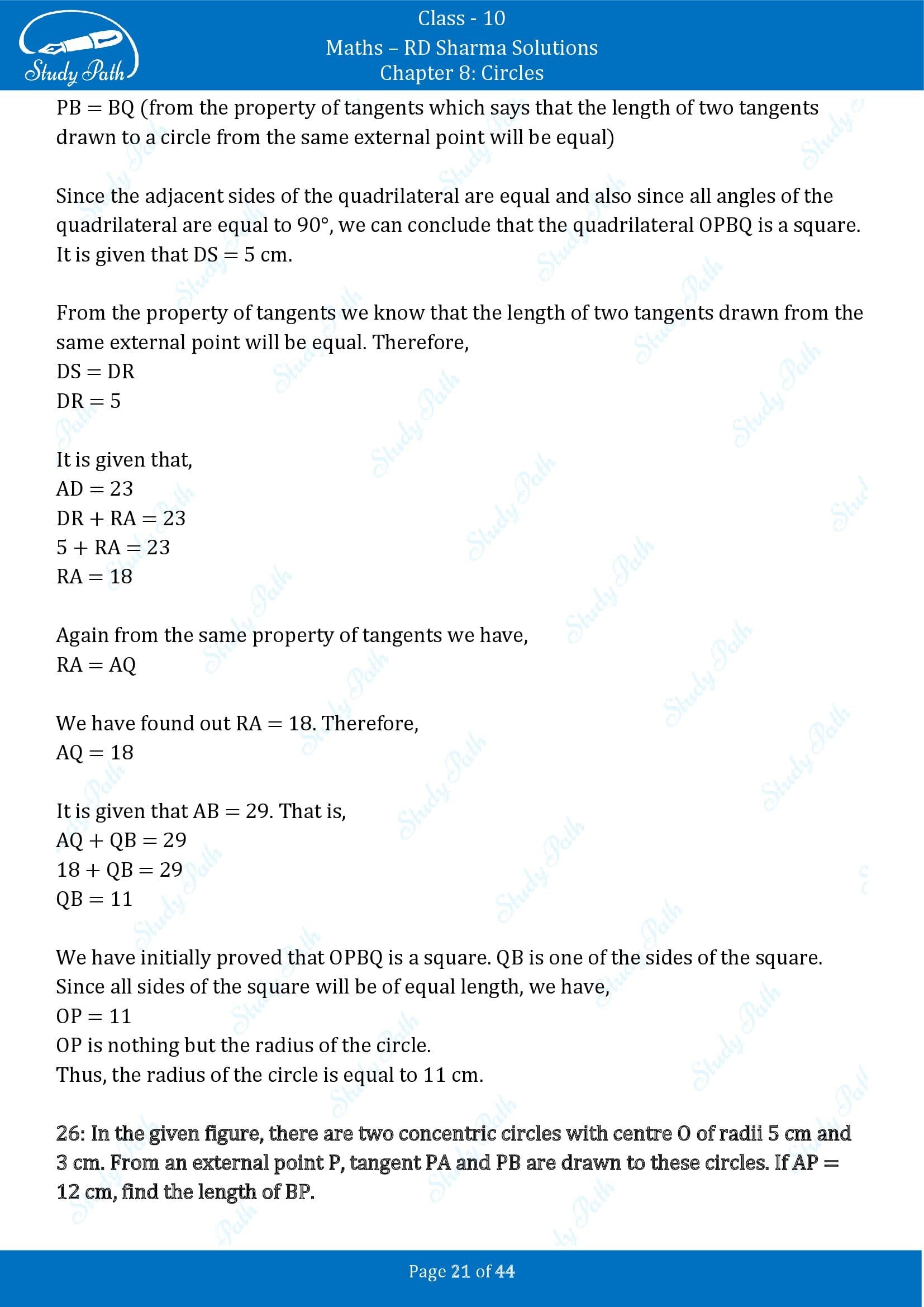 RD Sharma Solutions Class 10 Chapter 8 Circles Exercise 8.2 00021