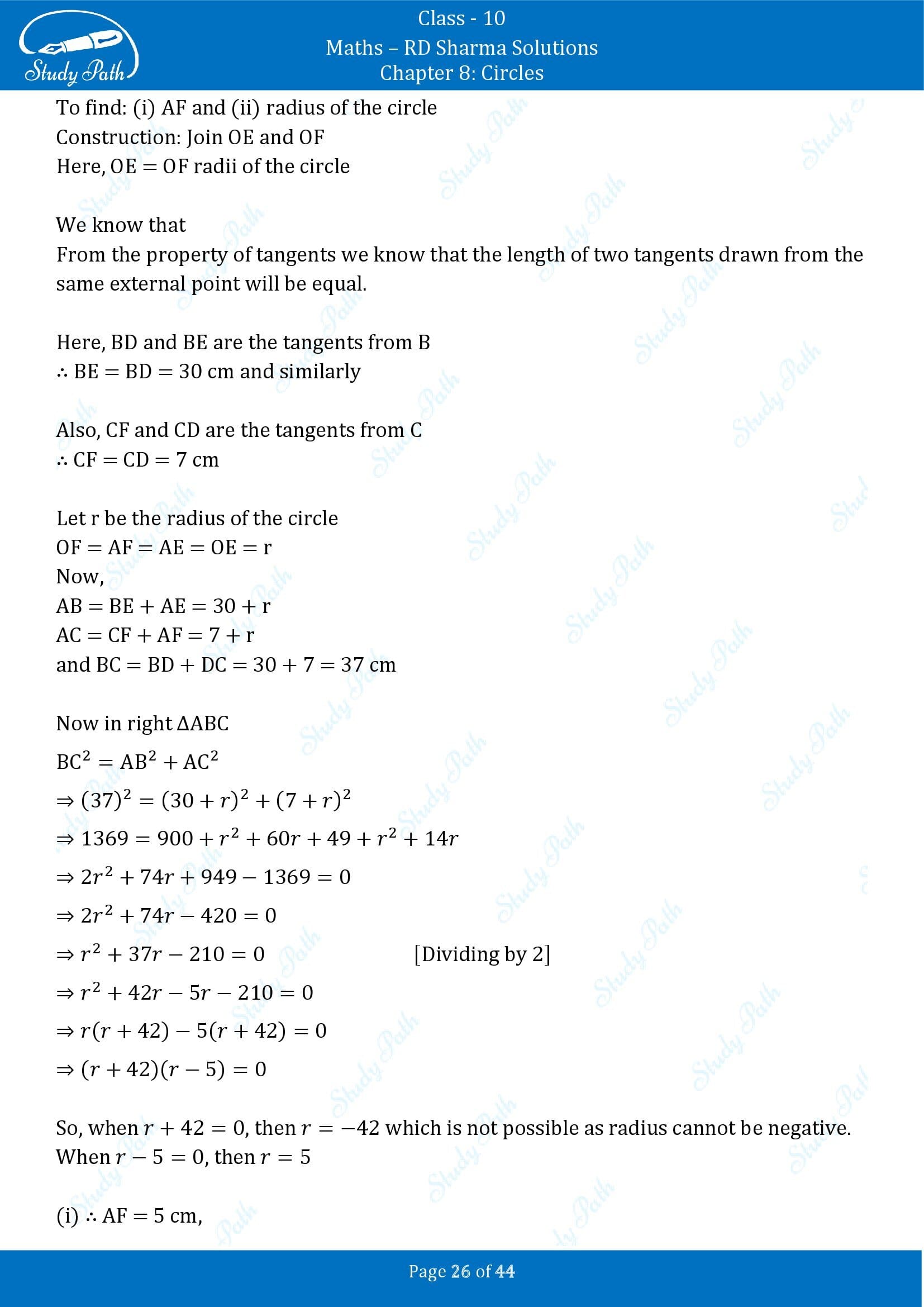 RD Sharma Solutions Class 10 Chapter 8 Circles Exercise 8.2 00026