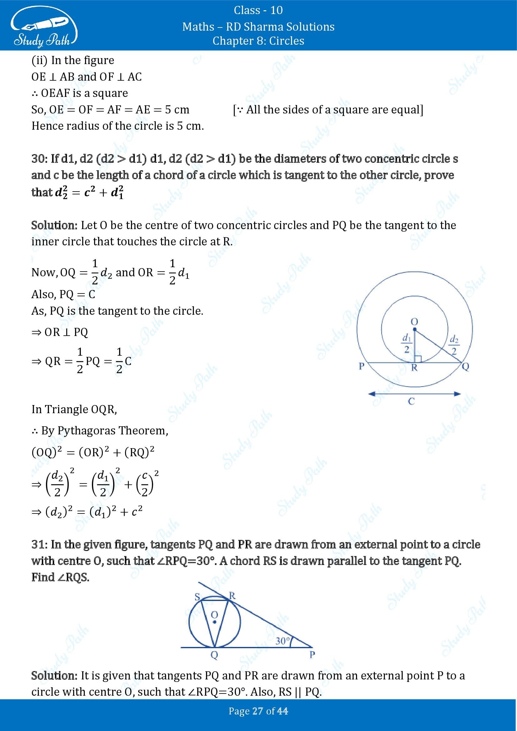 RD Sharma Solutions Class 10 Chapter 8 Circles Exercise 8.2 00027