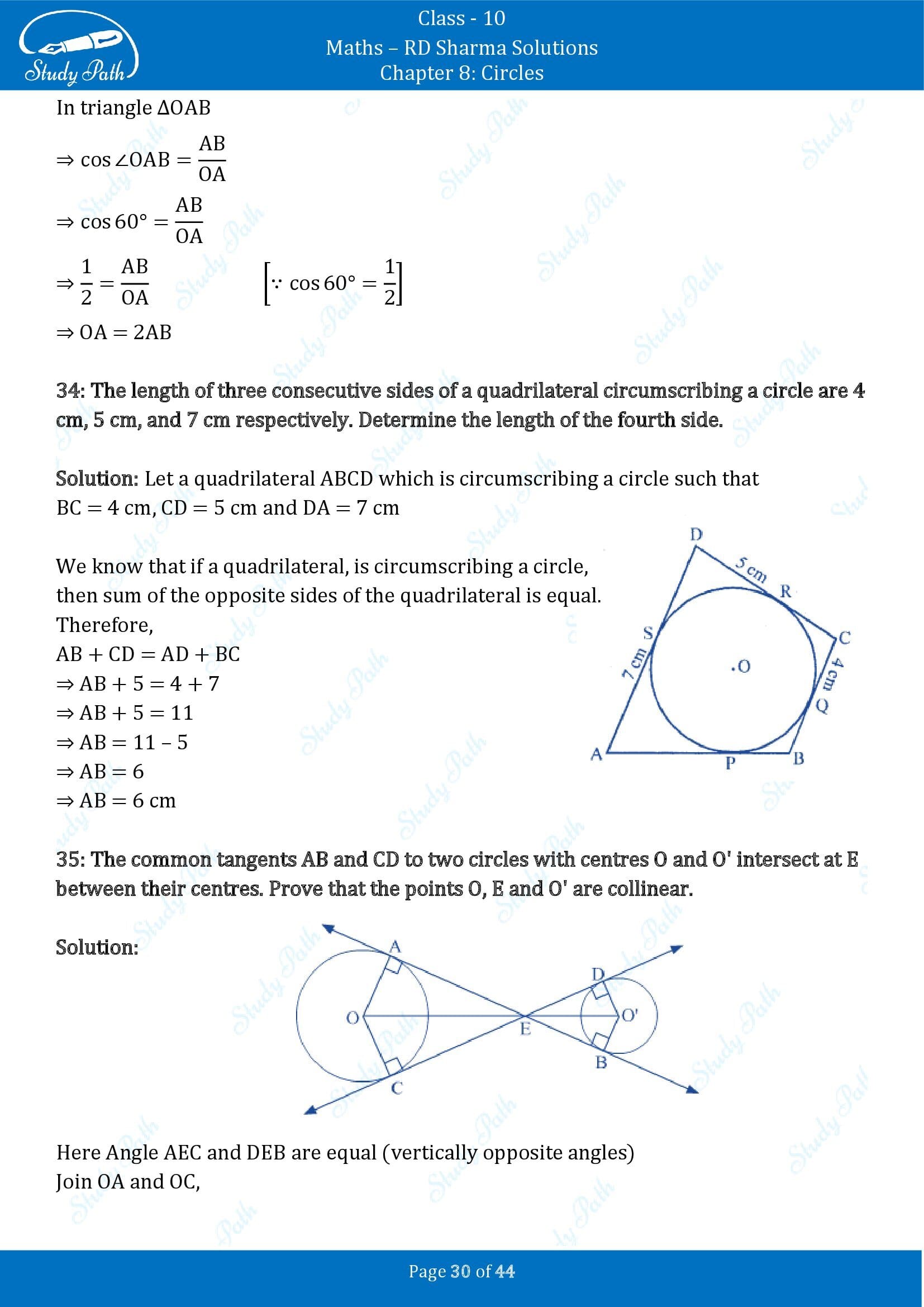 RD Sharma Solutions Class 10 Chapter 8 Circles Exercise 8.2 00030