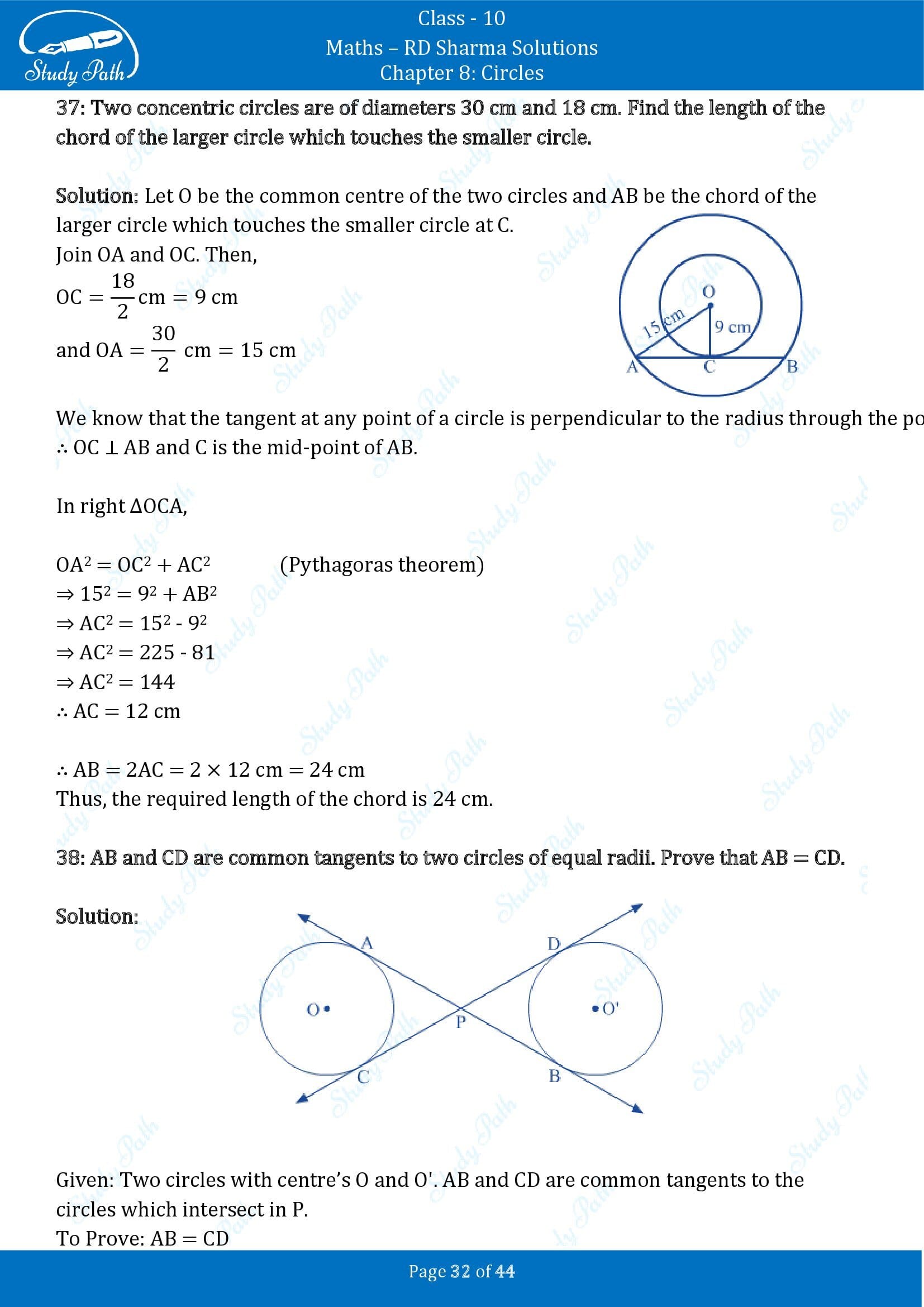 RD Sharma Solutions Class 10 Chapter 8 Circles Exercise 8.2 00032
