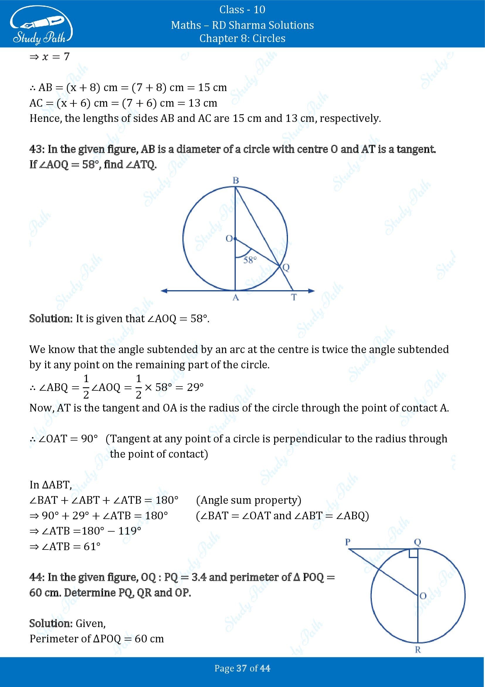 RD Sharma Solutions Class 10 Chapter 8 Circles Exercise 8.2 00037