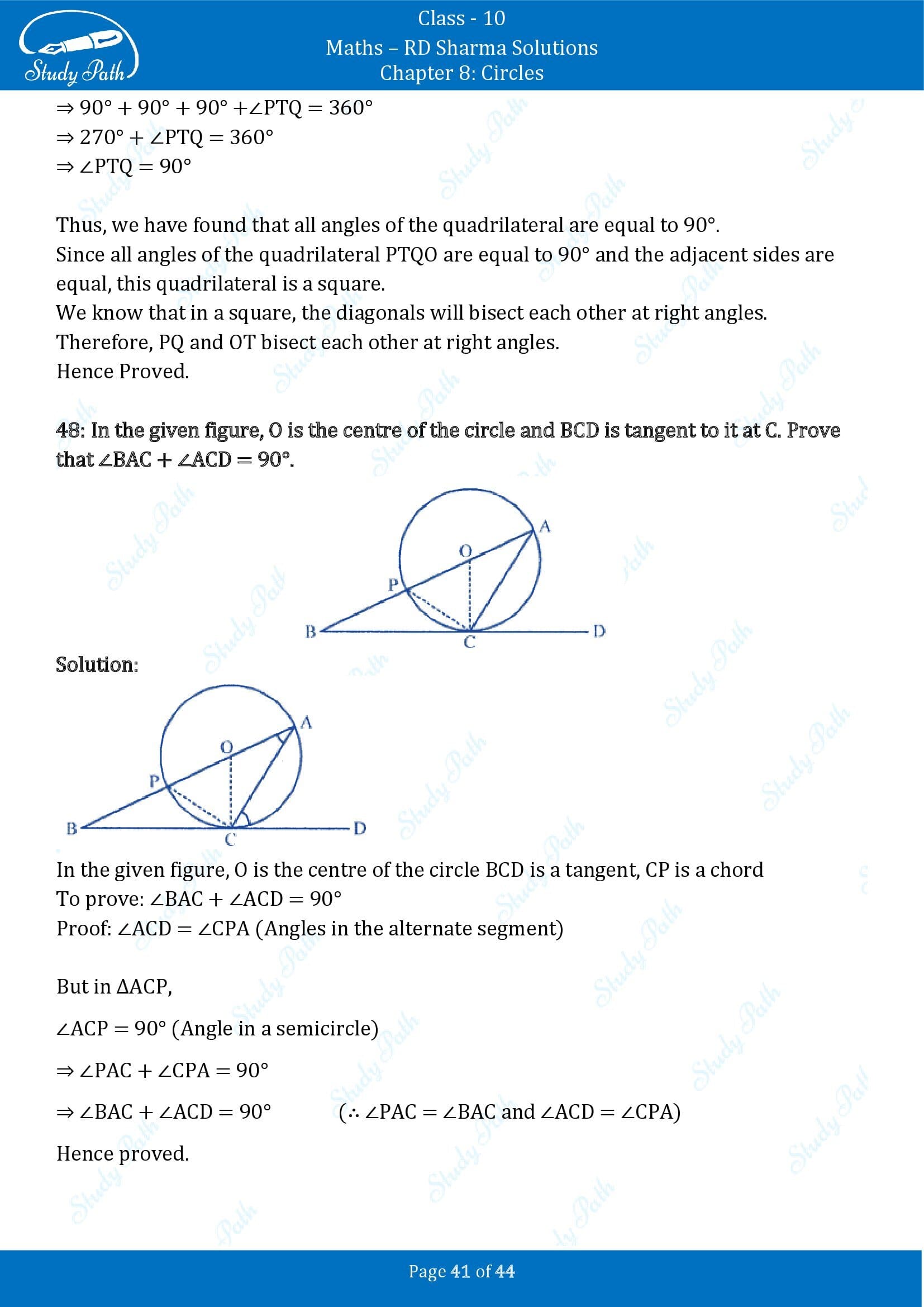 RD Sharma Solutions Class 10 Chapter 8 Circles Exercise 8.2 00041