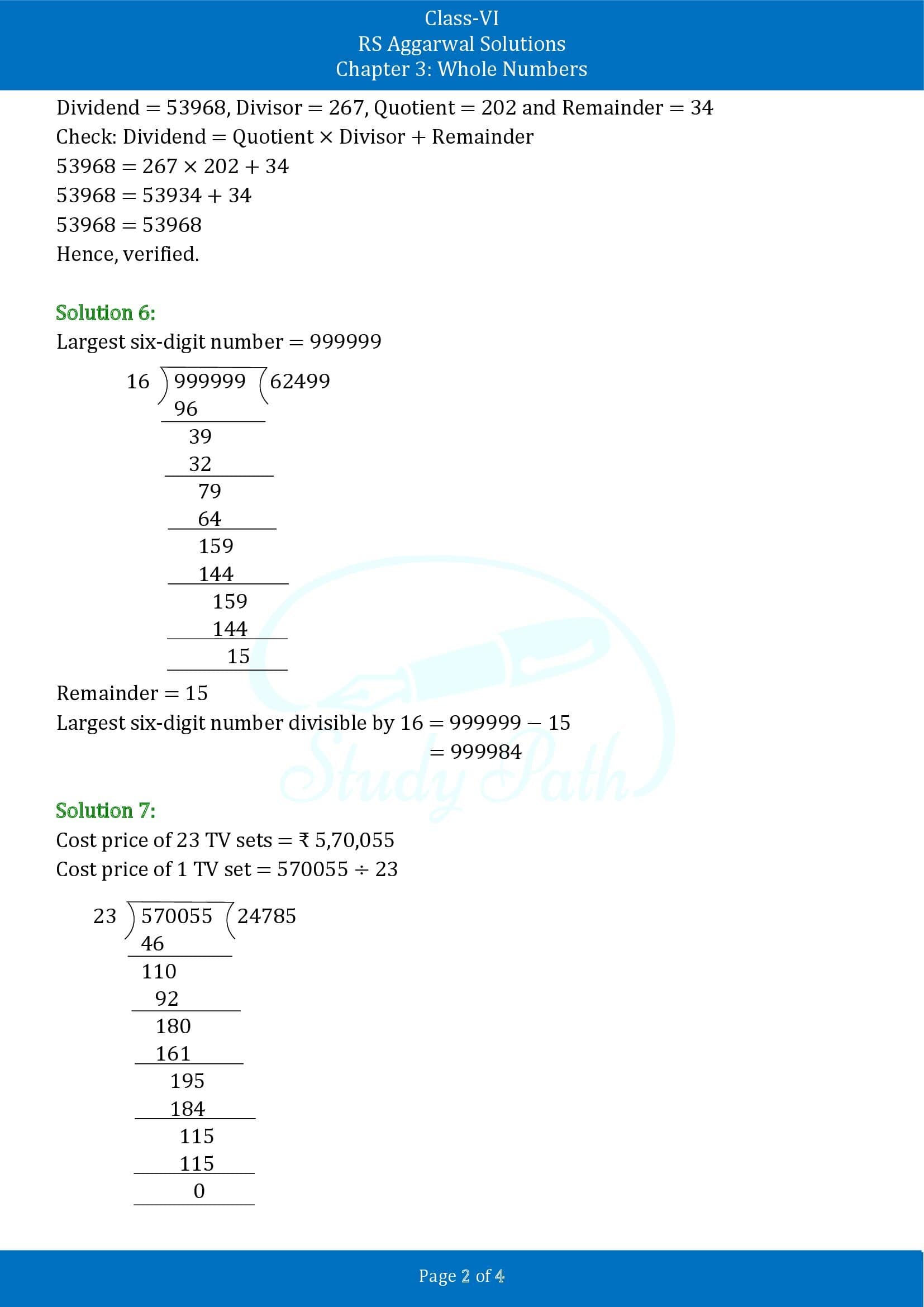 RS Aggarwal Solutions Class 6 Chapter 3 Whole Numbers Test Paper 00002