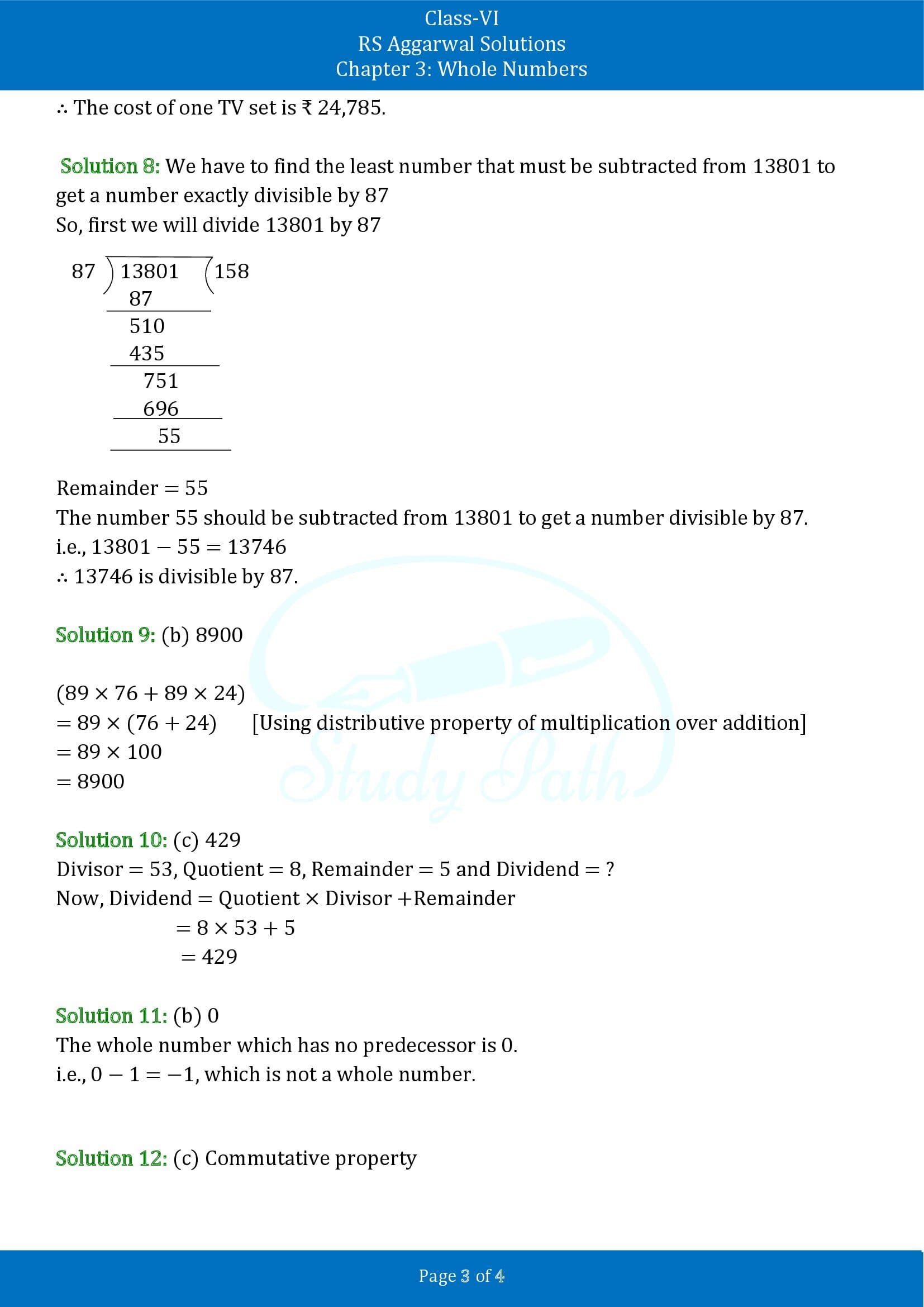RS Aggarwal Solutions Class 6 Chapter 3 Whole Numbers Test Paper 00003