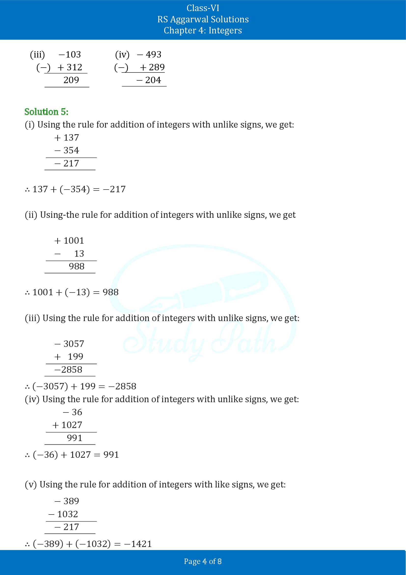 RS Aggarwal Solutions Class 6 Chapter 4 Integers Exercise 4B 00004