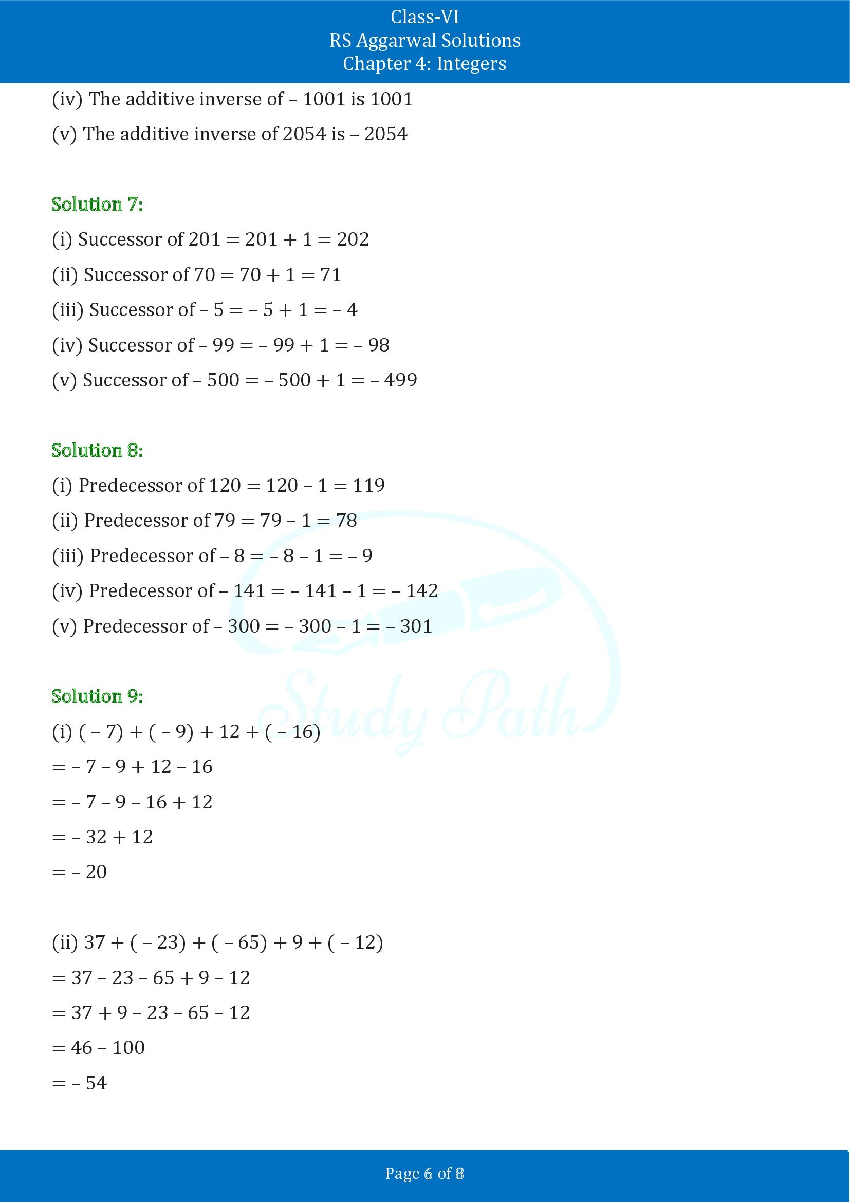 RS Aggarwal Solutions Class 6 Chapter 4 Integers Exercise 4B 00006