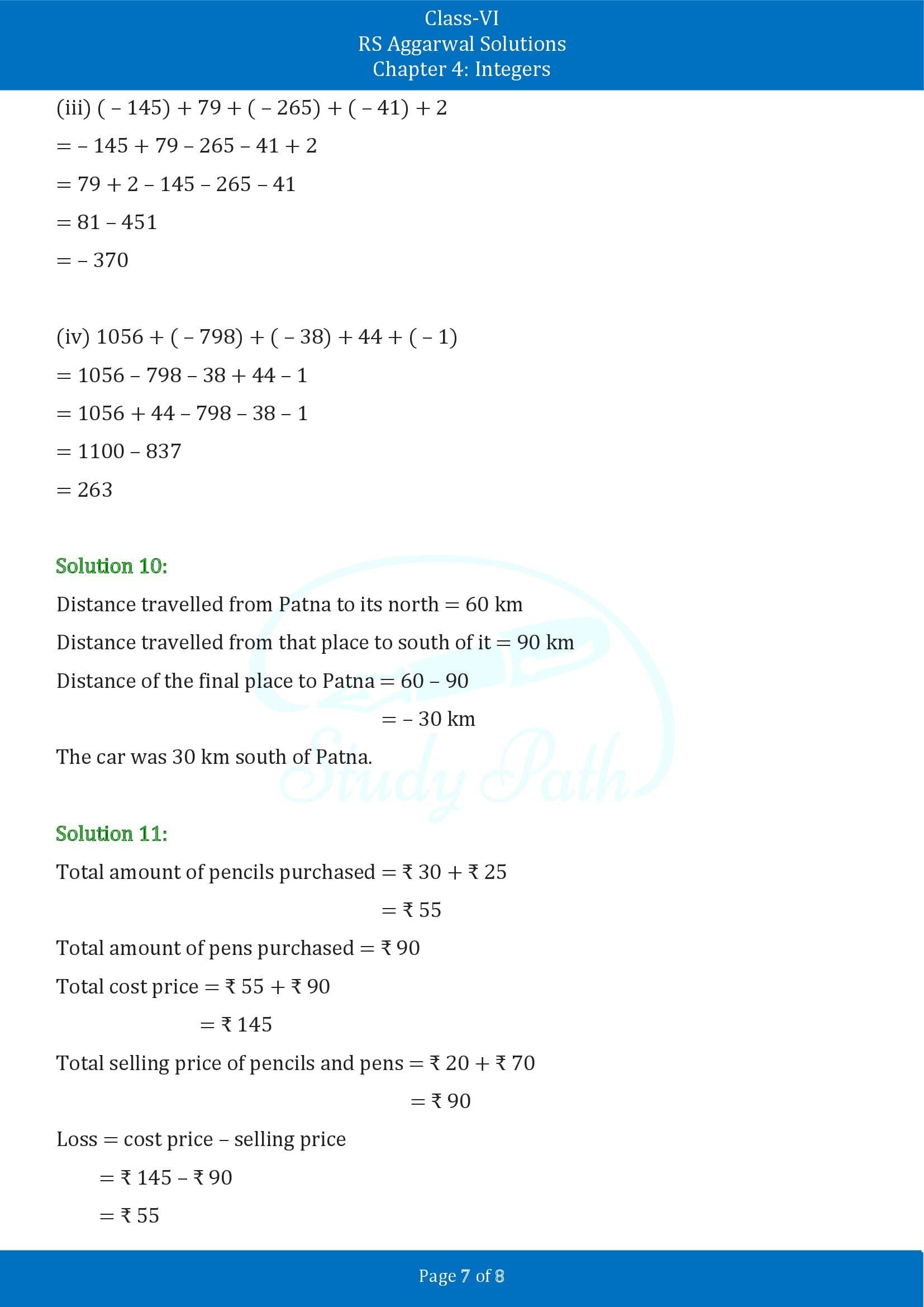 RS Aggarwal Solutions Class 6 Chapter 4 Integers Exercise 4B 00007