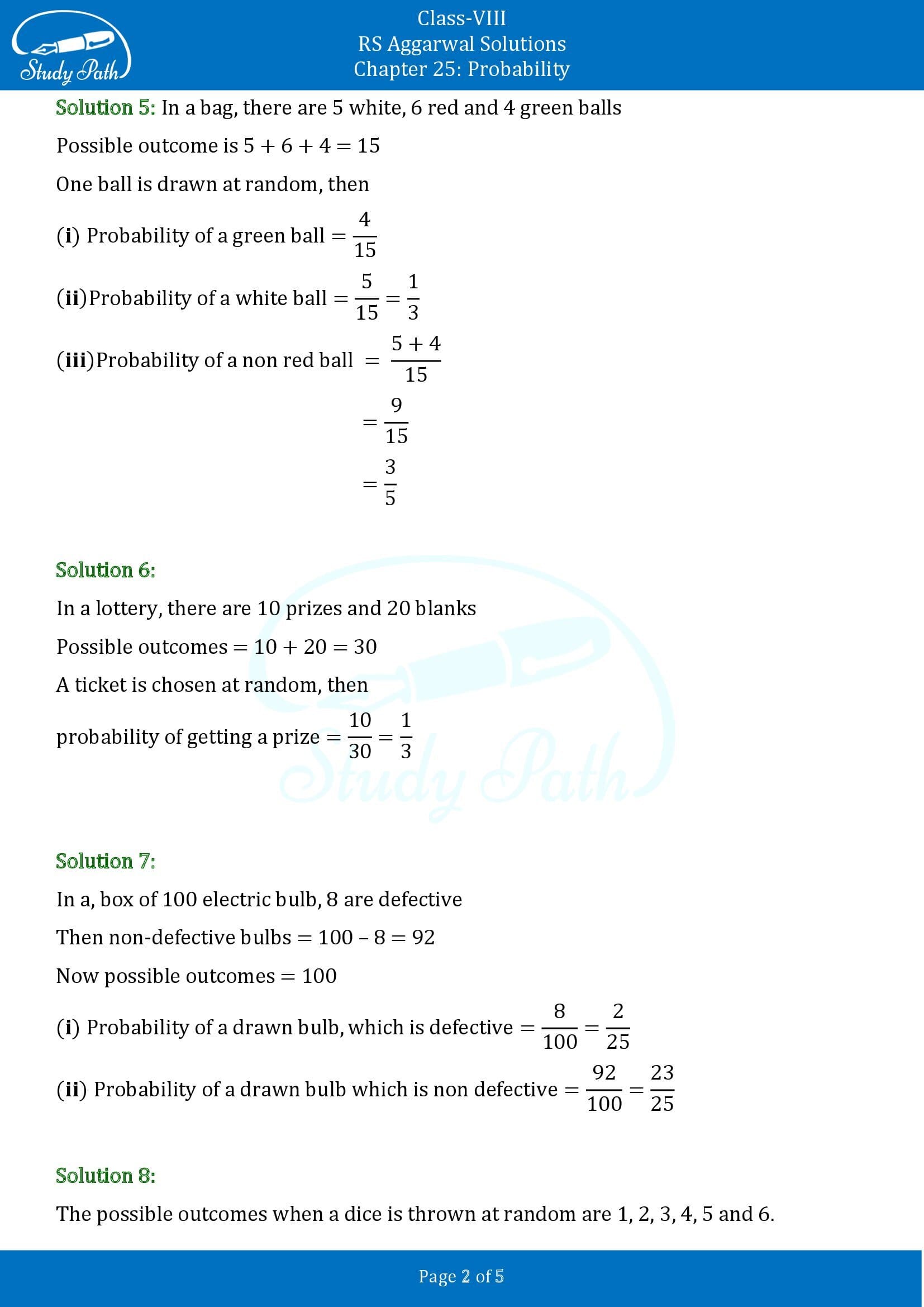 RS Aggarwal Solutions Class 8 Chapter 25 Probability Exercise 25A 00002