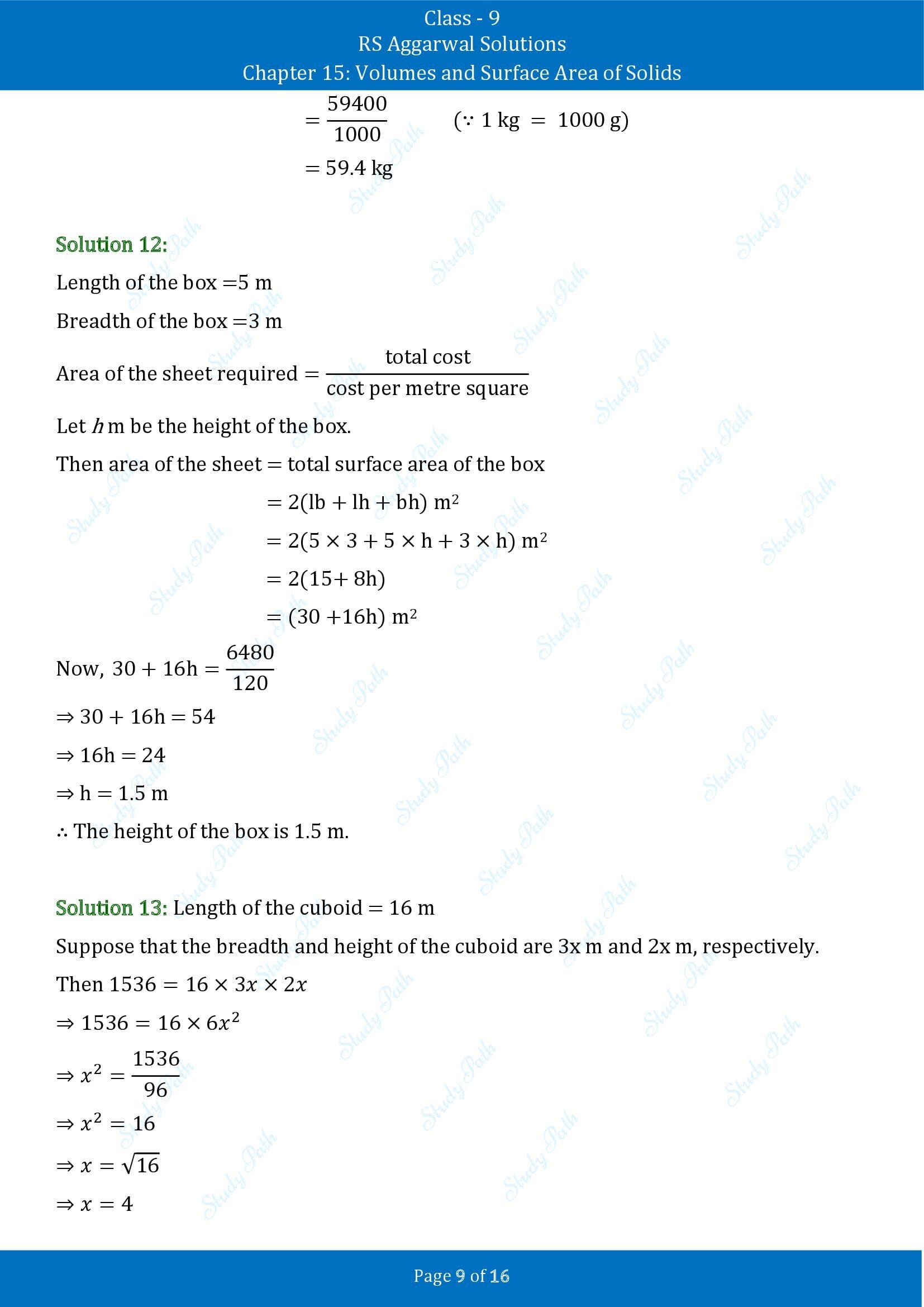 RS Aggarwal Solutions Class 9 Chapter 15 Volumes and Surface Area of Solids Exercise 15A 00009