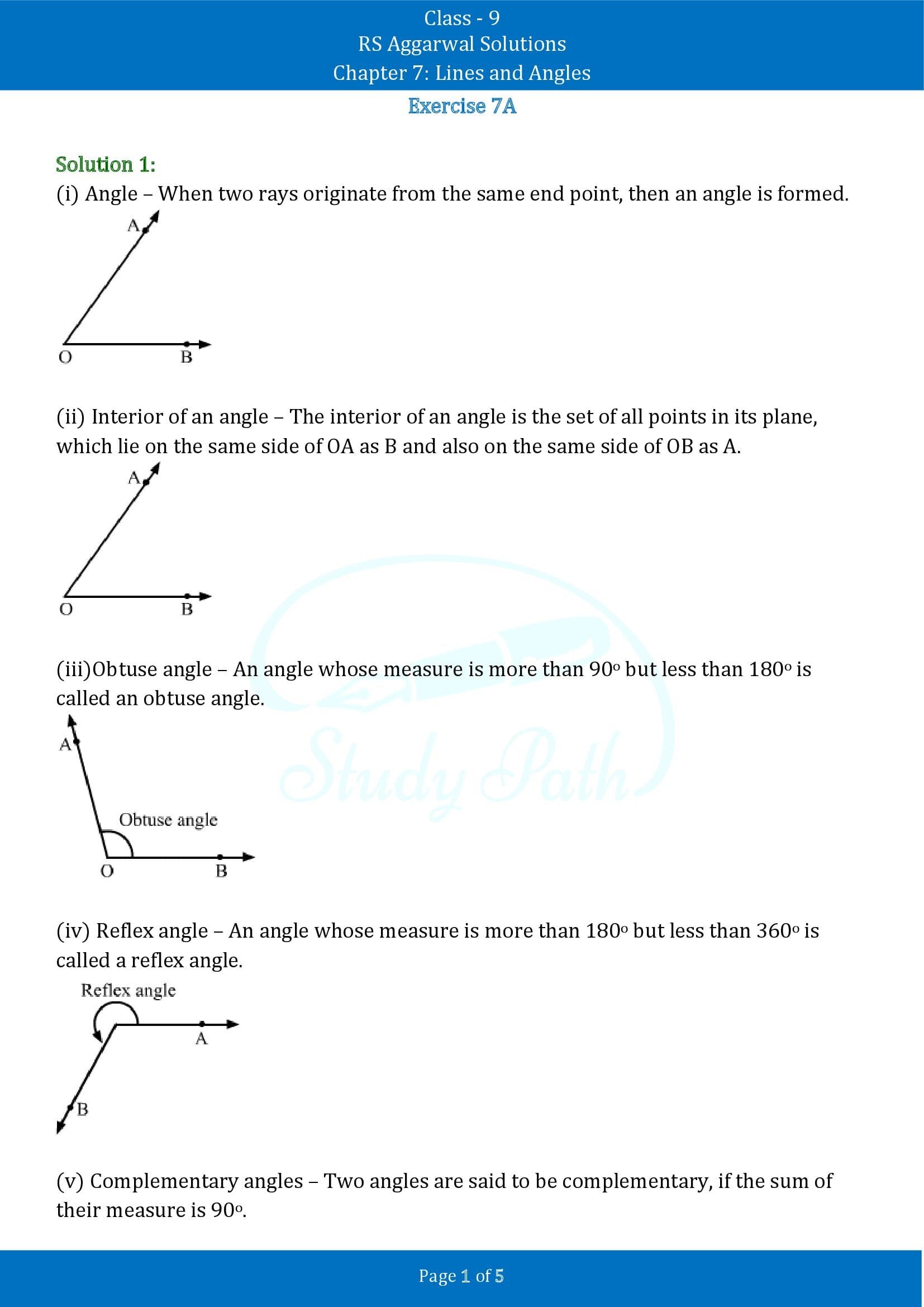 RS Aggarwal Solutions Class 9 Chapter 7 Lines and Angles Exercise 7A 00001