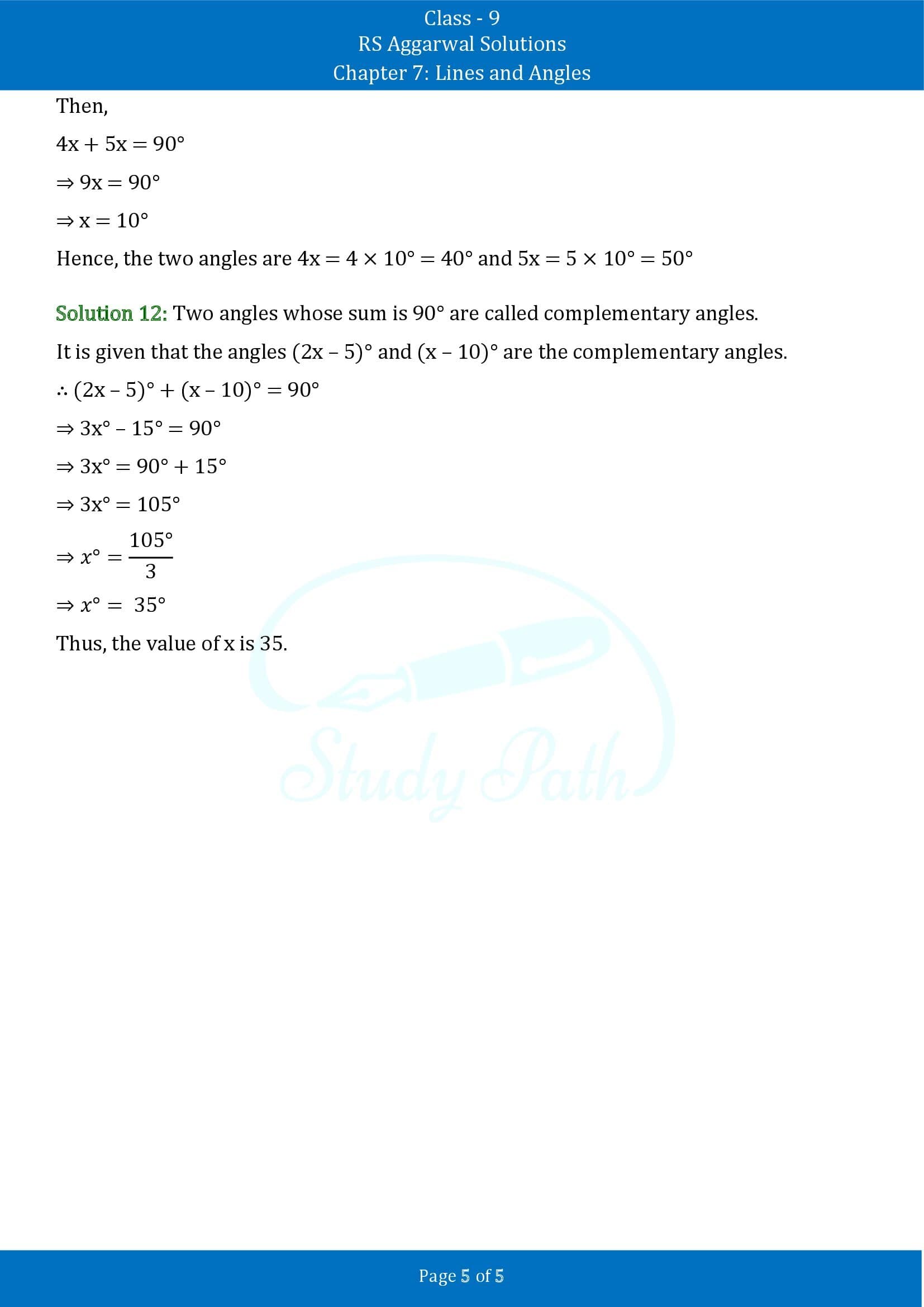 RS Aggarwal Solutions Class 9 Chapter 7 Lines and Angles Exercise 7A 00005