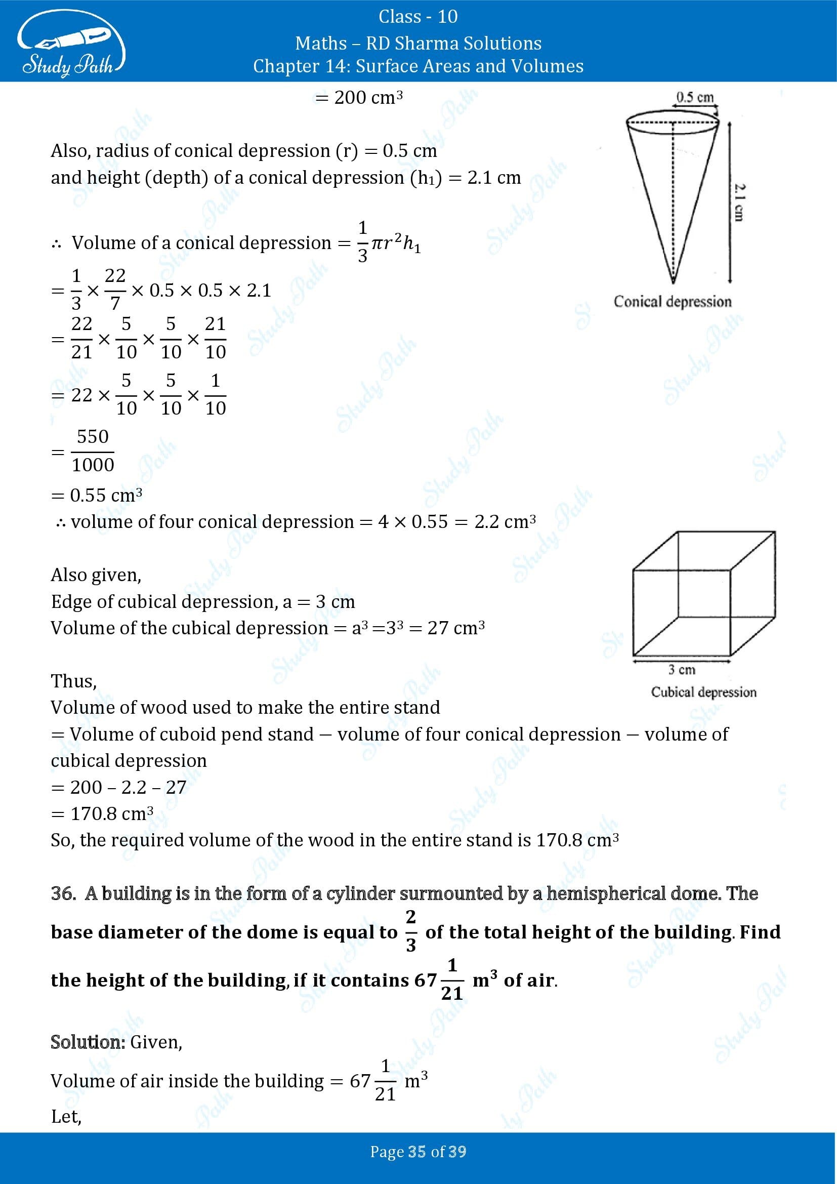 RD Sharma Solutions Class 10 Chapter 14 Surface Areas and Volumes Exercise 14.2 00035