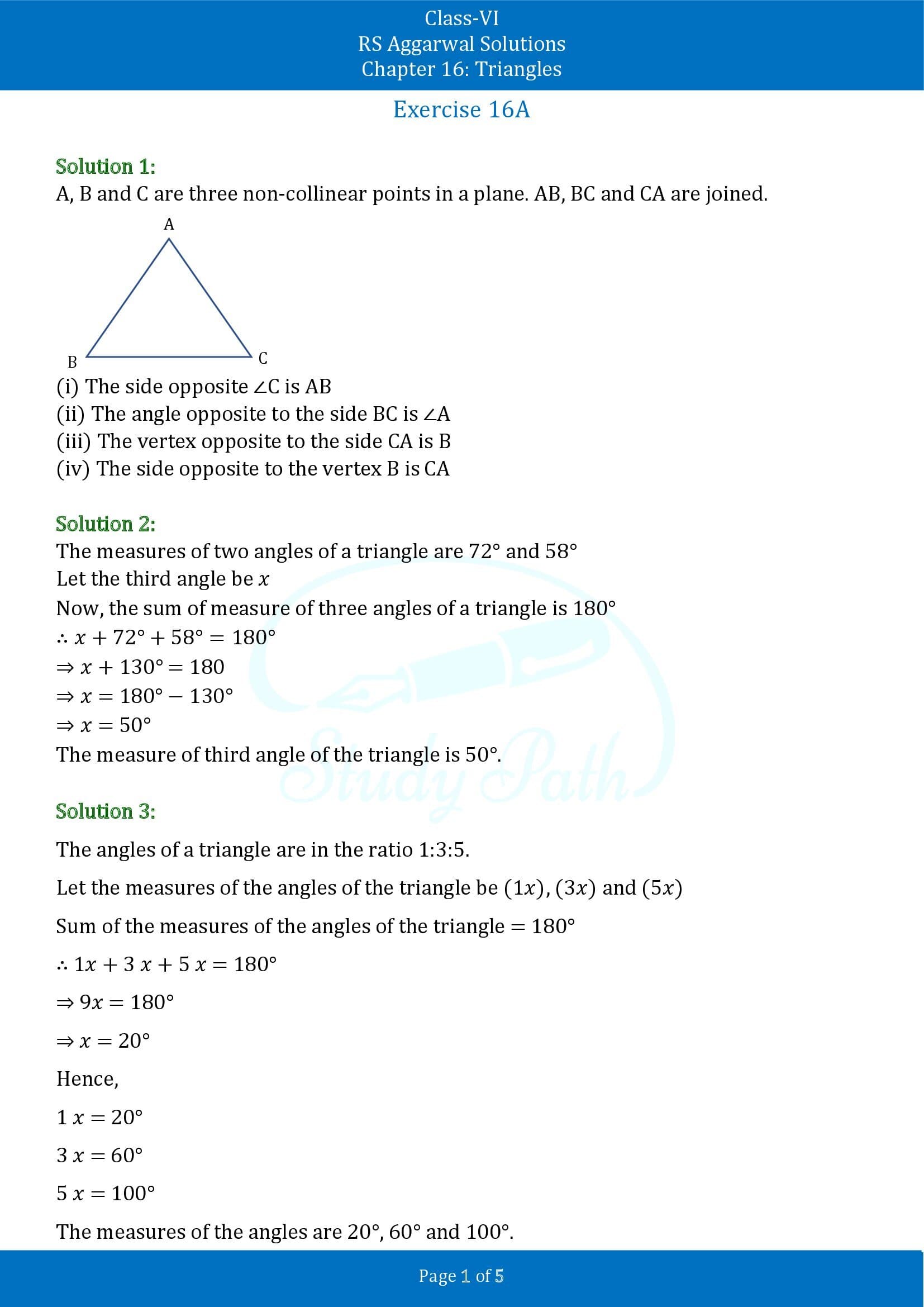 RS Aggarwal Solutions Class 6 Chapter 16 Triangles Exercise 16A 00001