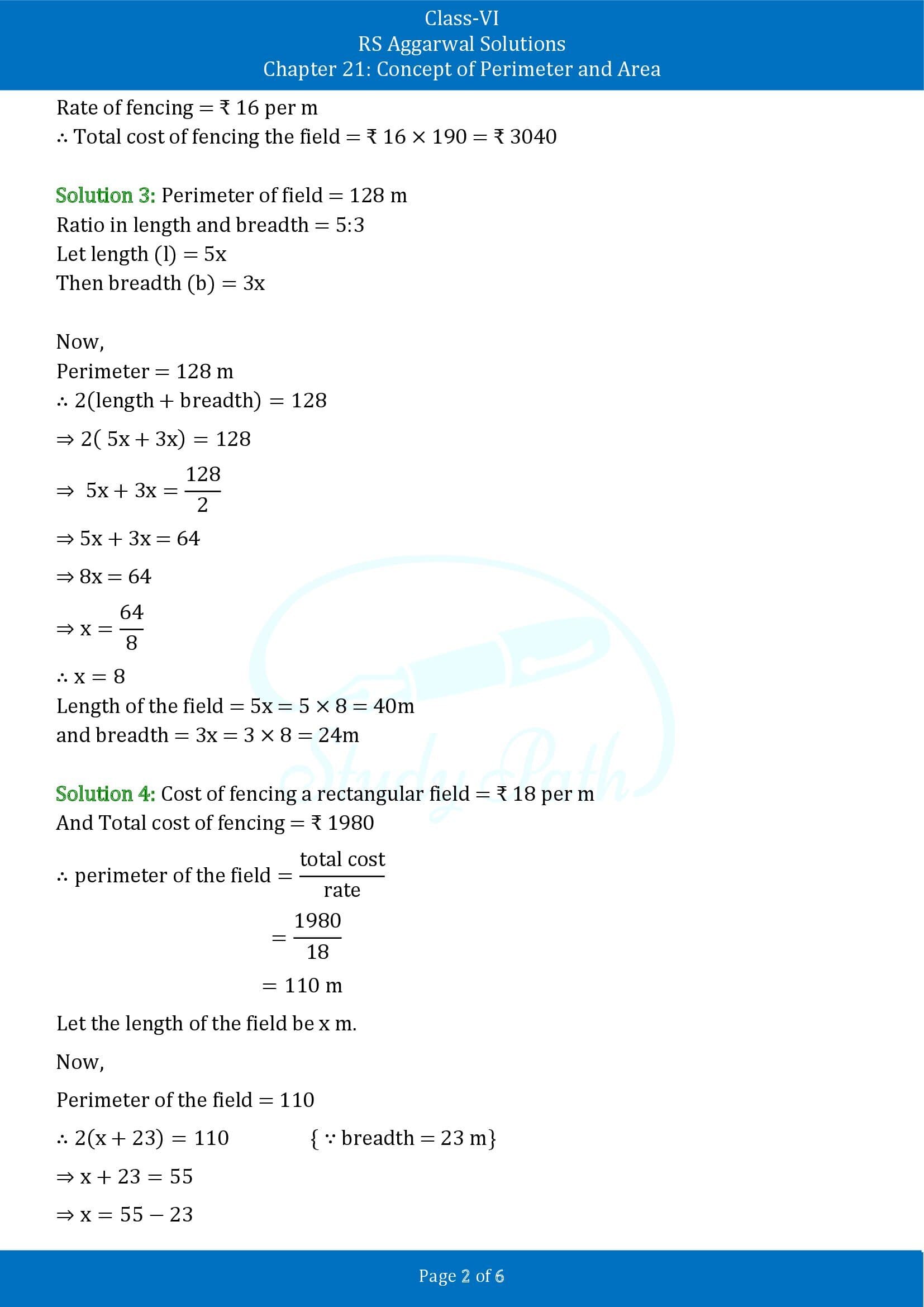 RS Aggarwal Solutions Class 6 Chapter 21 Concept of Perimeter and Area Exercise 21A 00002