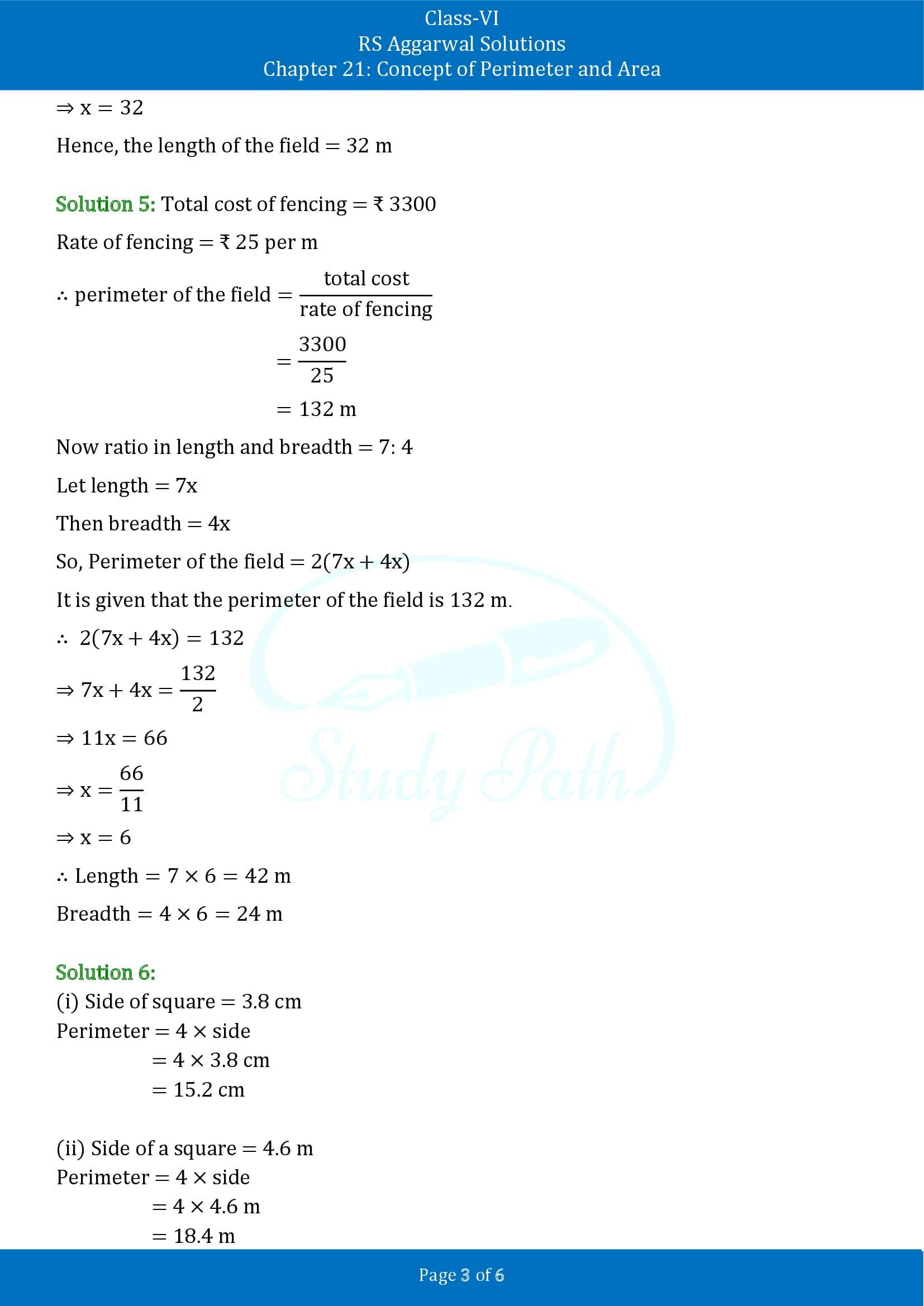 RS Aggarwal Solutions Class 6 Chapter 21 Concept of Perimeter and Area Exercise 21A 00003