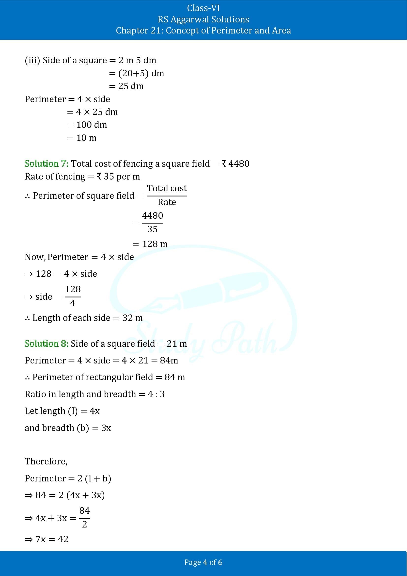 RS Aggarwal Solutions Class 6 Chapter 21 Concept of Perimeter and Area Exercise 21A 00004
