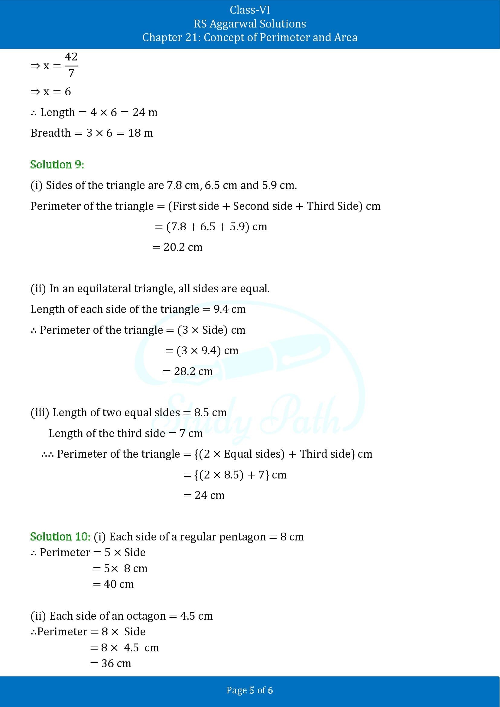 RS Aggarwal Solutions Class 6 Chapter 21 Concept of Perimeter and Area Exercise 21A 00005