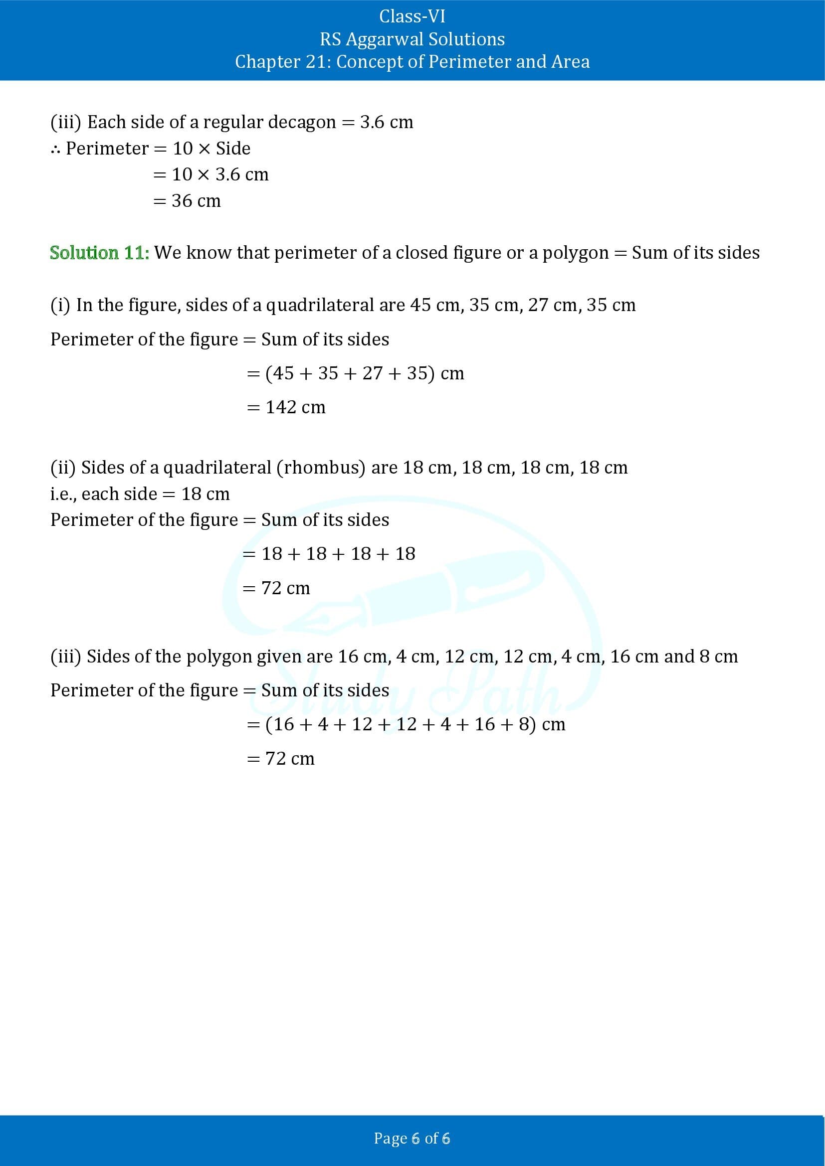 RS Aggarwal Solutions Class 6 Chapter 21 Concept of Perimeter and Area Exercise 21A 00006