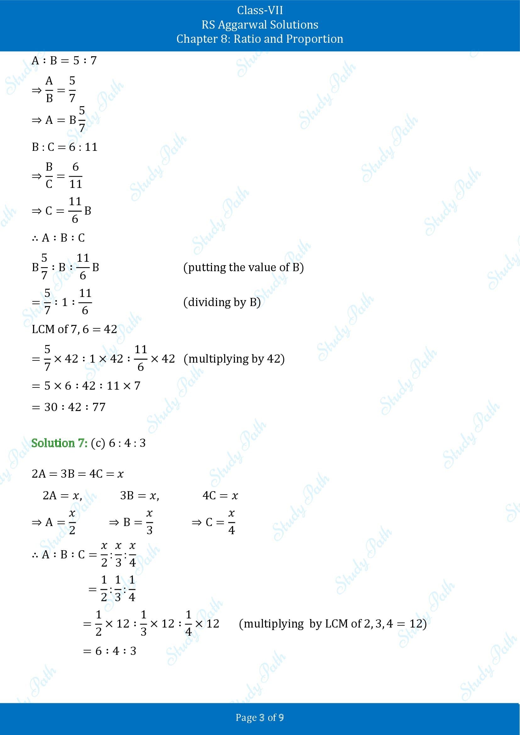 RS Aggarwal Solutions Class 7 Chapter 8 Ratio and Proportion Exercise 8CMCQ 00003