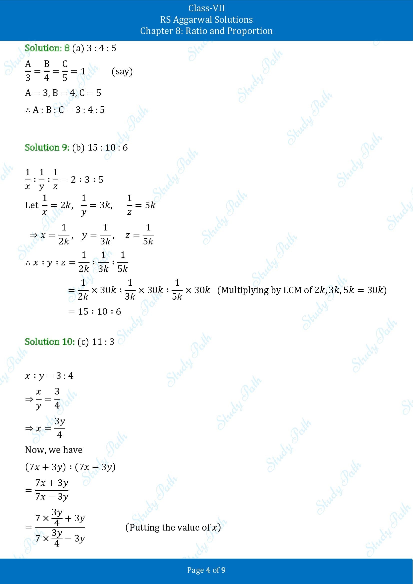 RS Aggarwal Solutions Class 7 Chapter 8 Ratio and Proportion Exercise 8CMCQ 00004
