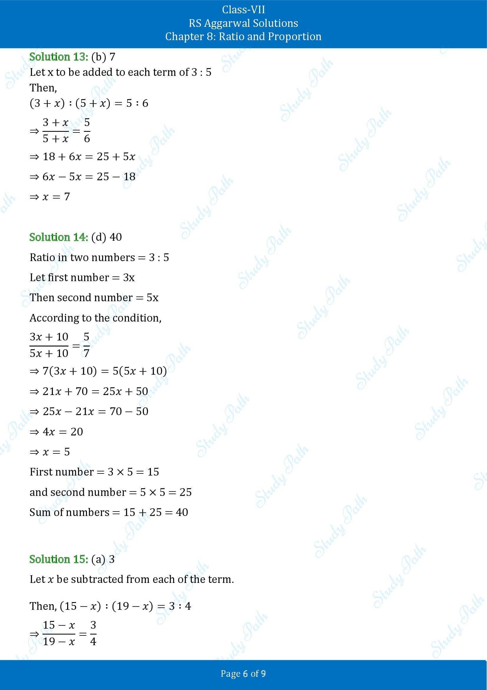 RS Aggarwal Solutions Class 7 Chapter 8 Ratio and Proportion Exercise 8CMCQ 00006
