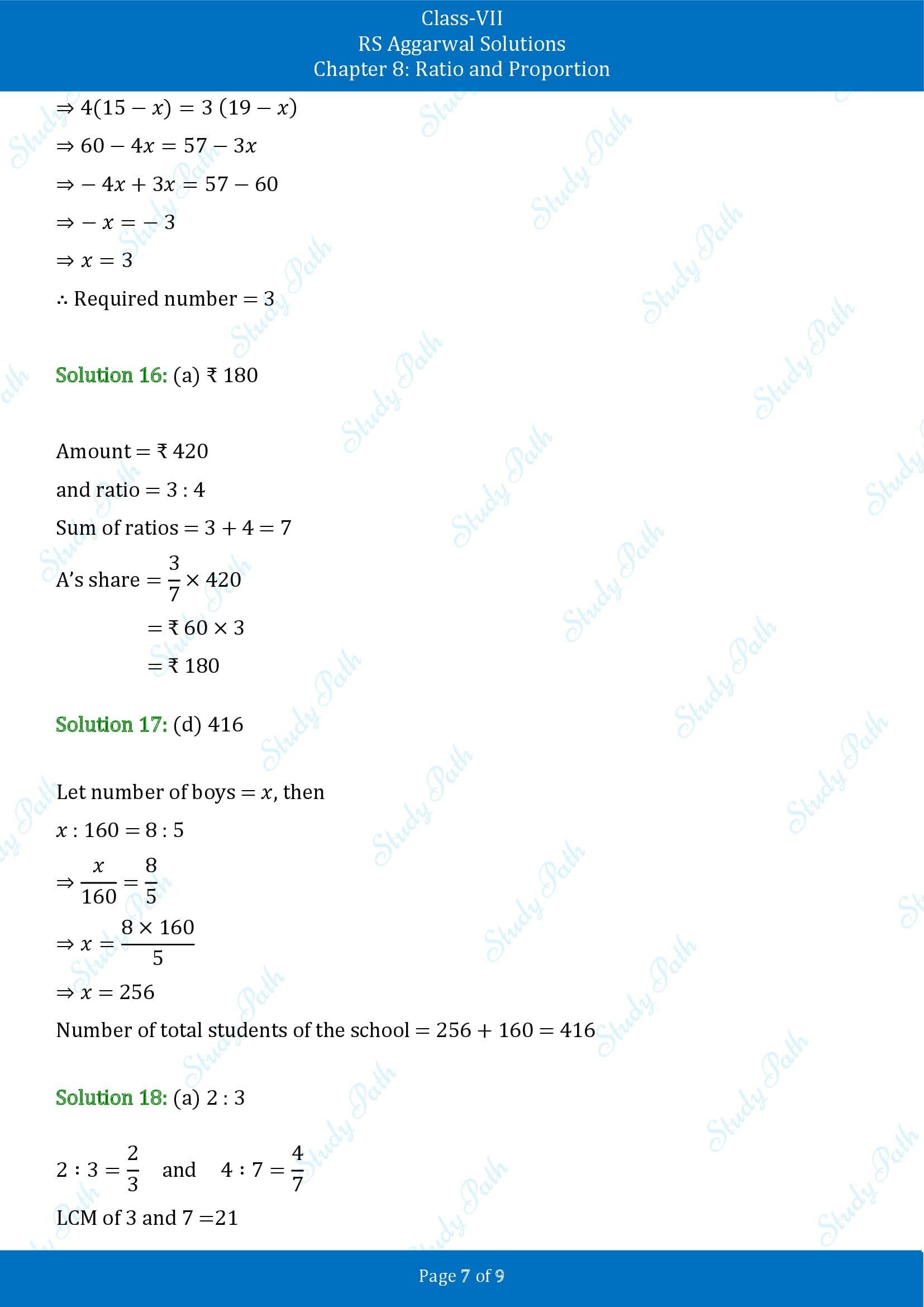 RS Aggarwal Solutions Class 7 Chapter 8 Ratio and Proportion Exercise 8CMCQ 00007