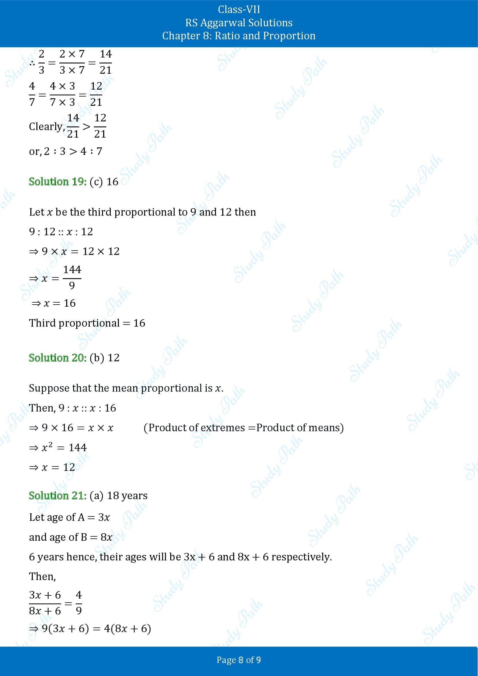 RS Aggarwal Solutions Class 7 Chapter 8 Ratio and Proportion Exercise 8CMCQ 00008