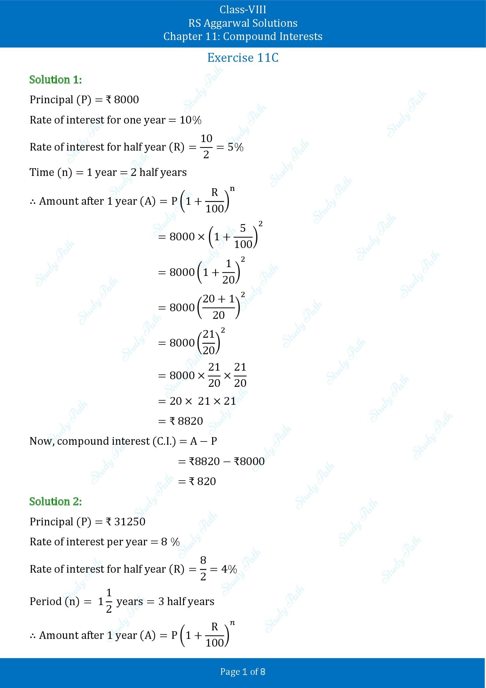 RS Aggarwal Solutions Class 8 Chapter 11 Compound Interests Exercise 11C 001