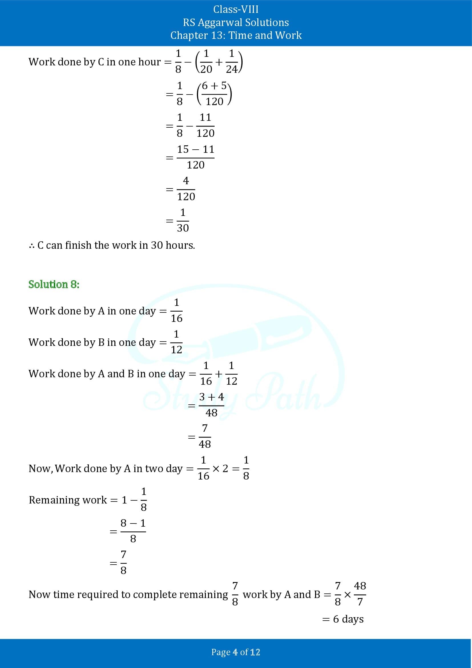 RS Aggarwal Solutions Class 8 Chapter 13 Time and Work Exercise 13A 00004